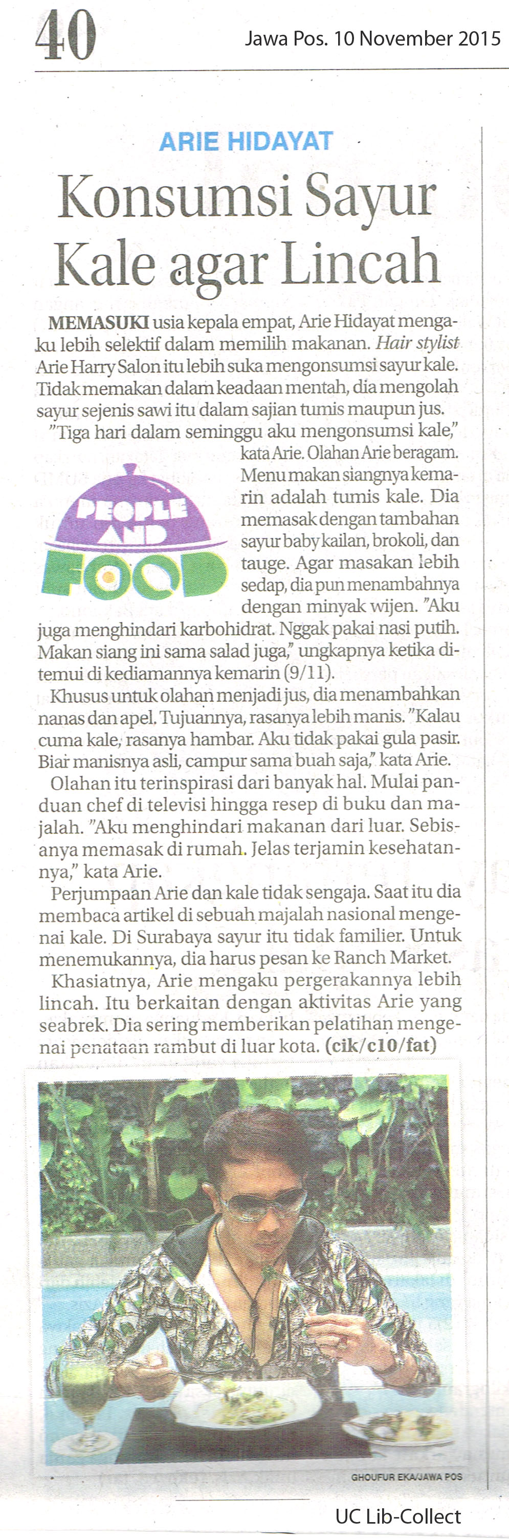 Konsumsi Sayur Kale agar Lincah. Jawa Pos.10 November 2015. Hal.40