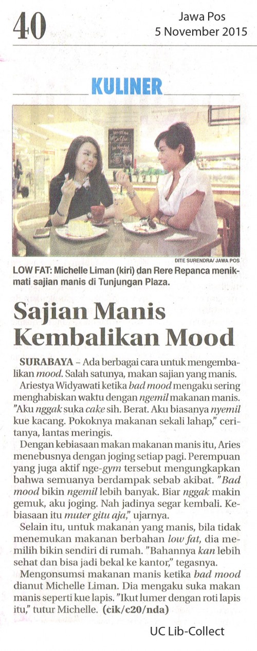 Sajian Manis Kembalikan Mood.  Jawa Pos. 5 November 2015