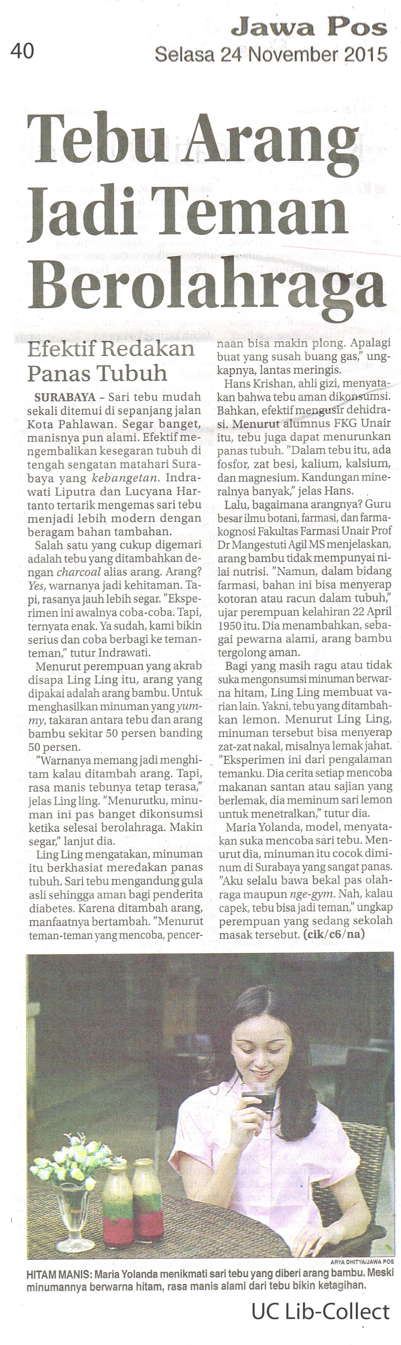 Tebu Arang Jadi Teman Berolahraga Jawa Pos 24 November 2015 Hal 40