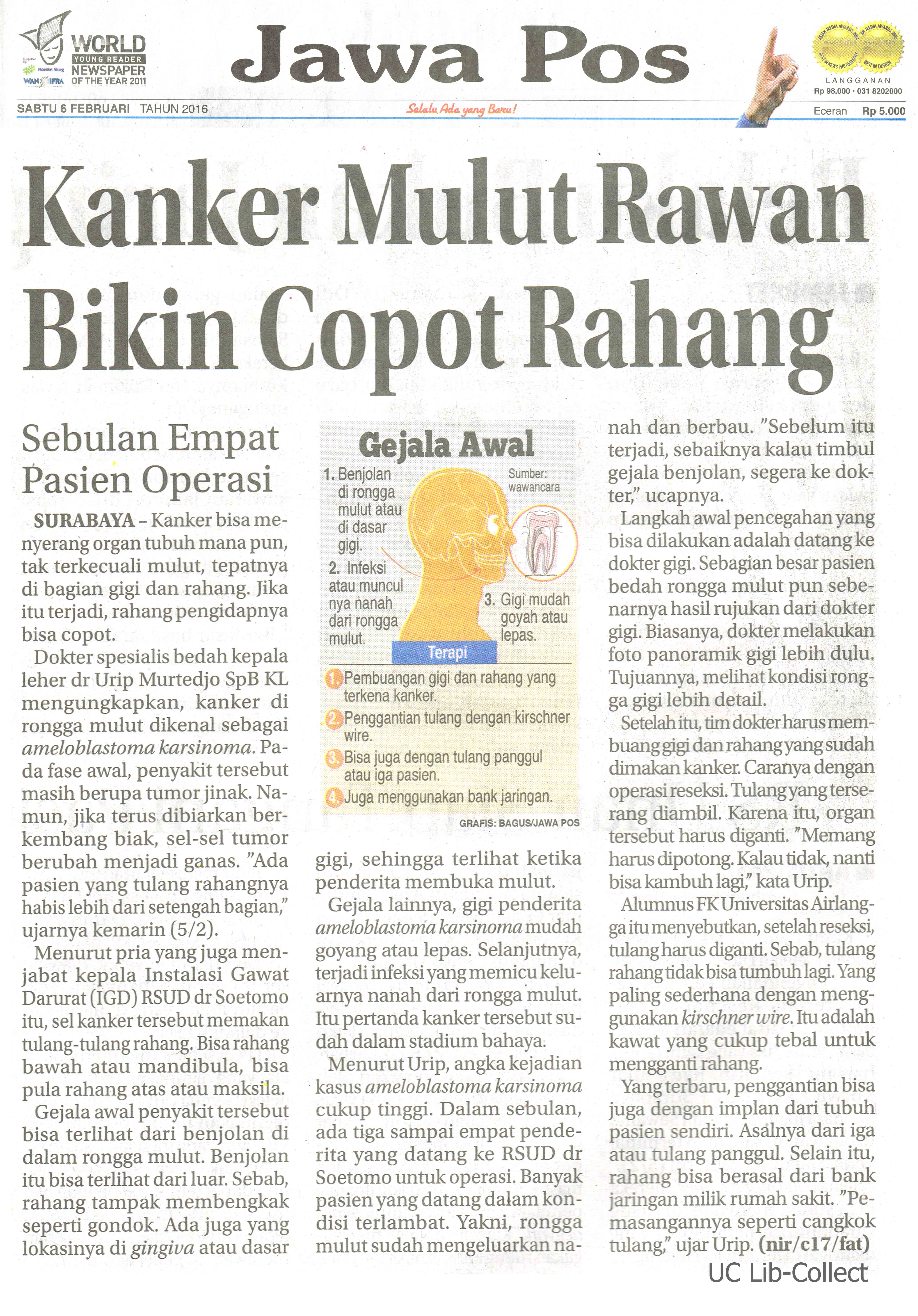 Kanker Mulut Rawan Bikin Cpopot Rahang Jawa Pos 6 Februari 2016 Hal