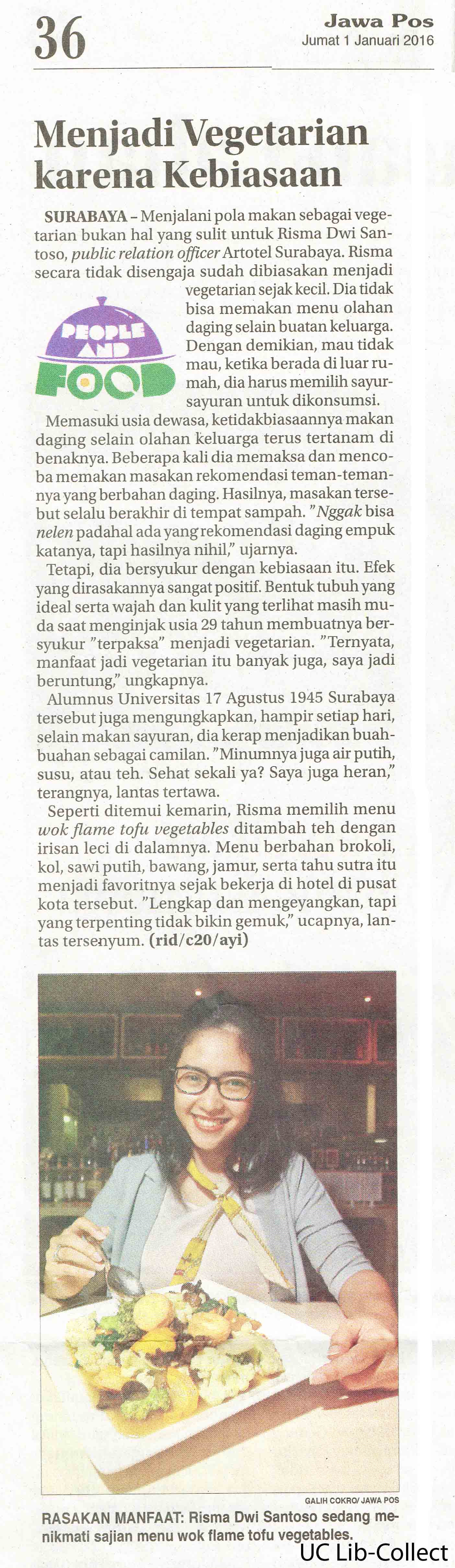 Menjadi Vegetarian karena Kebiasaan. Jawa Pos.1 Januari 2016.Hal.36