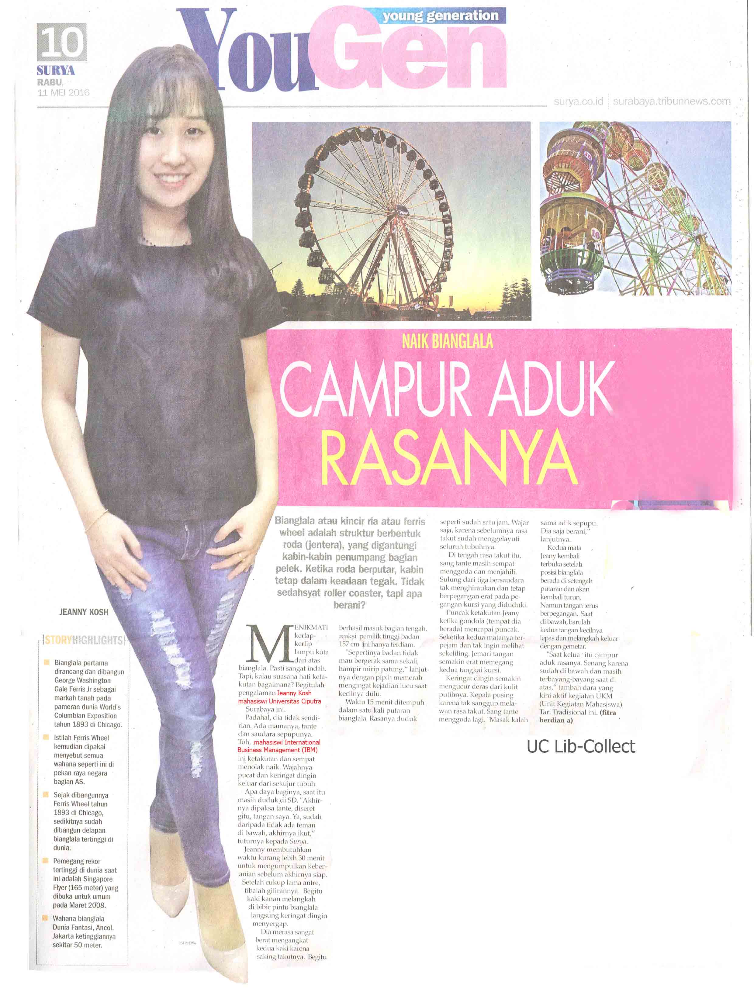 Naik Bianglala Campur Aduk Rasanya.Surya. 11 Mei 2016.Hal.10