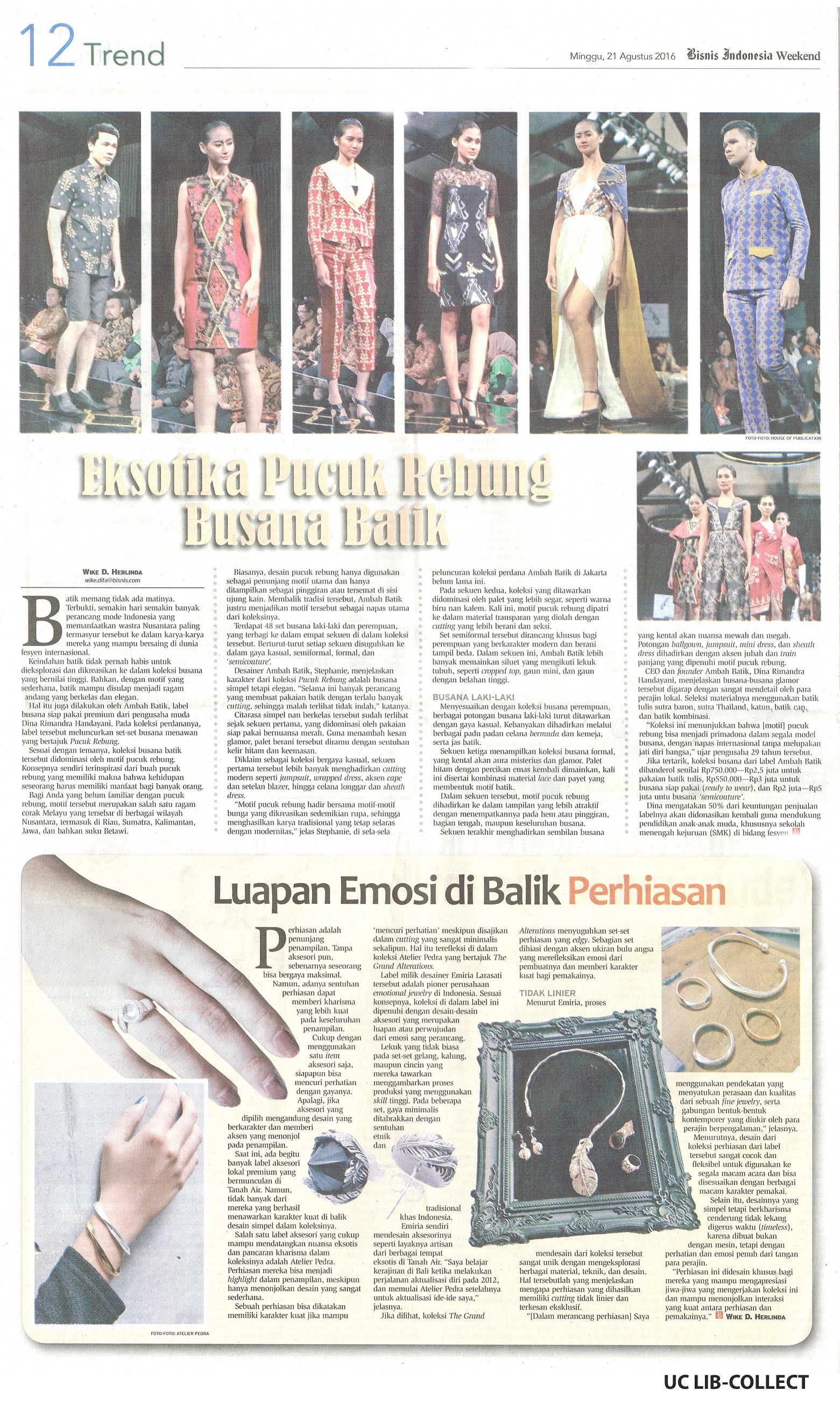 Eksotika Puncak Rebung Busana Batik. Bisnis Indonesia Weekend. 21 Agustus 2016. Hal 12.jpg