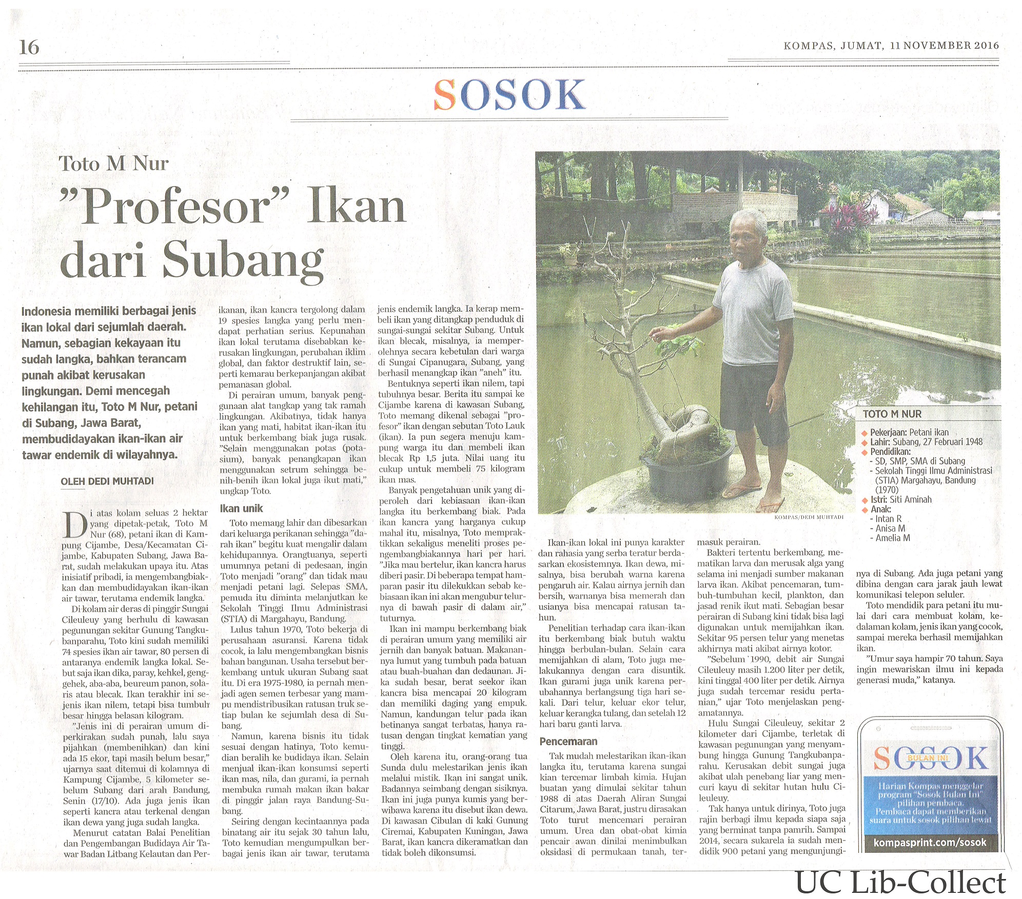 Profesor Ikan dari Subang Kompas 11 November 2016 Hal 16