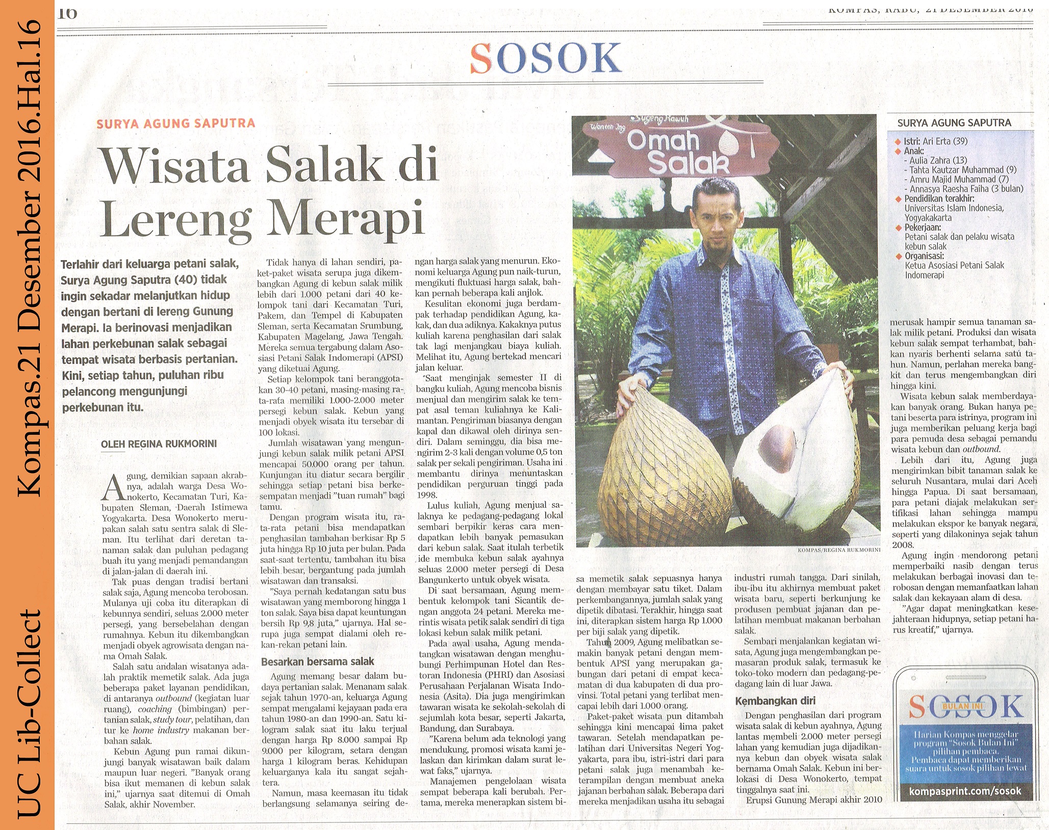 Wisata Salak di Lereng Merapi. Kompas.21 Desember 2016.Hal.16