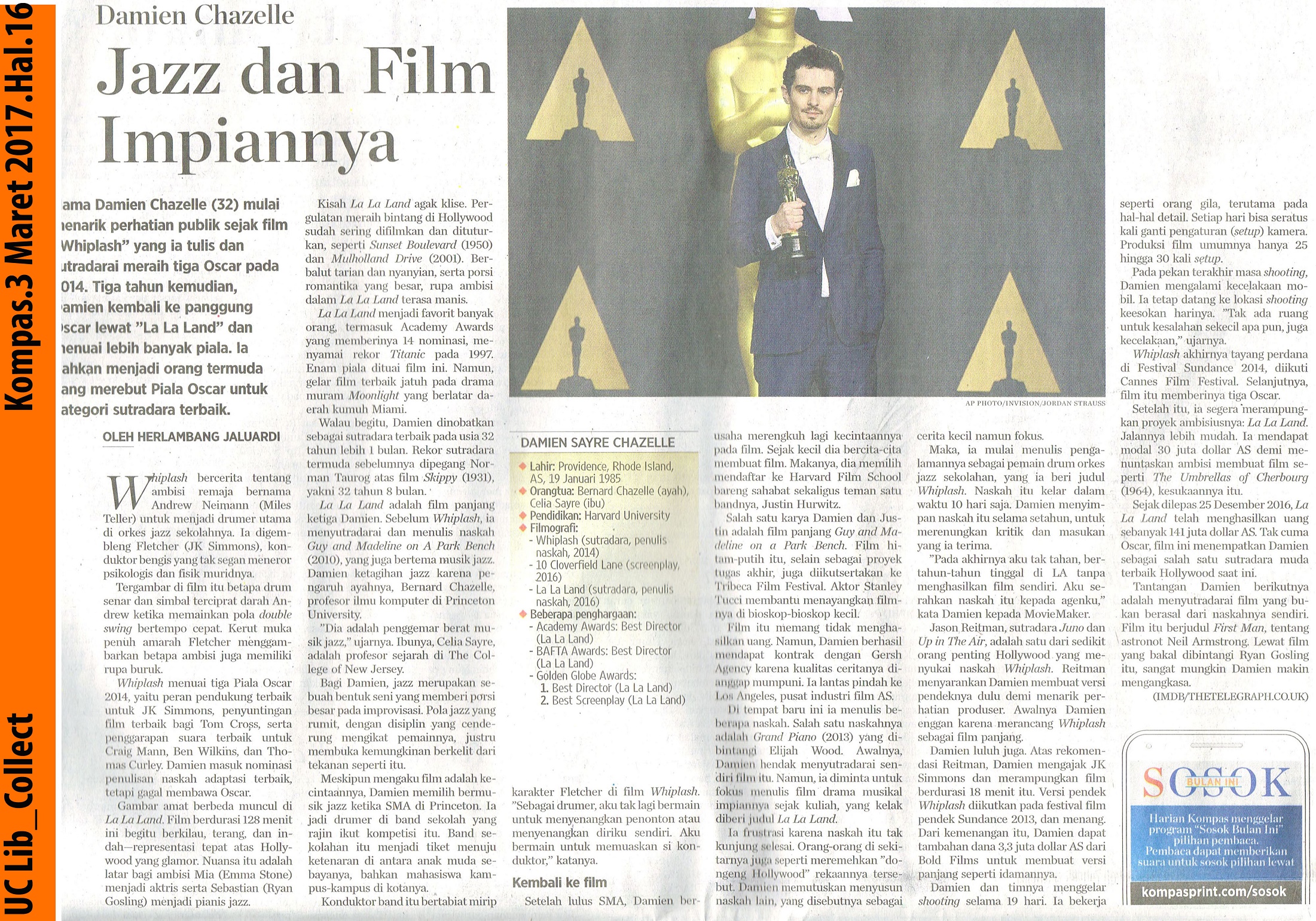 Damien Chazelle Jazz dan Impiannya Kompas 3 Maret 2017 Hal 16