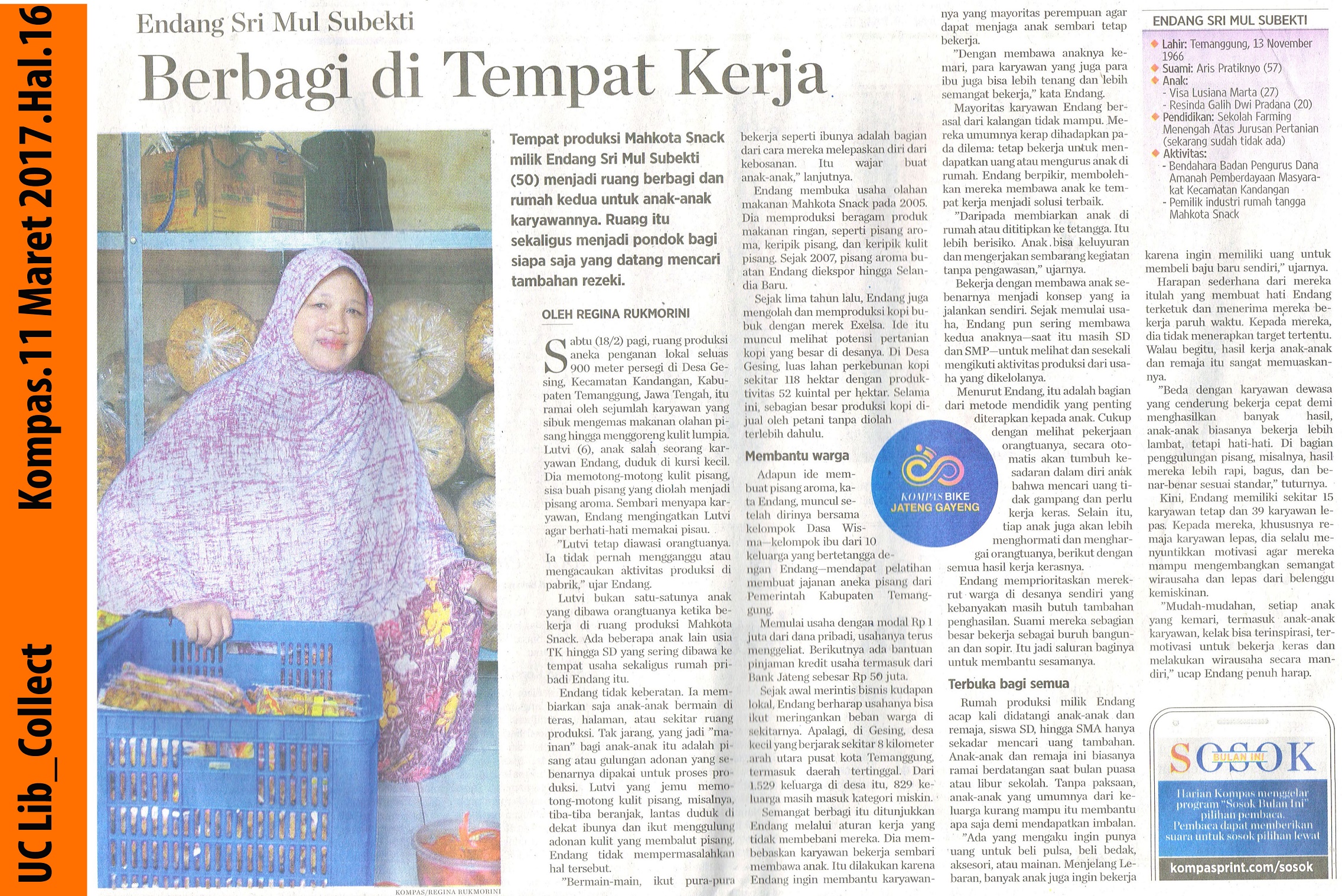 Endang Sri Mul Subekti_Berbagi di Tempat Kerja.Kompas.11 Maret 2017.Hal.16