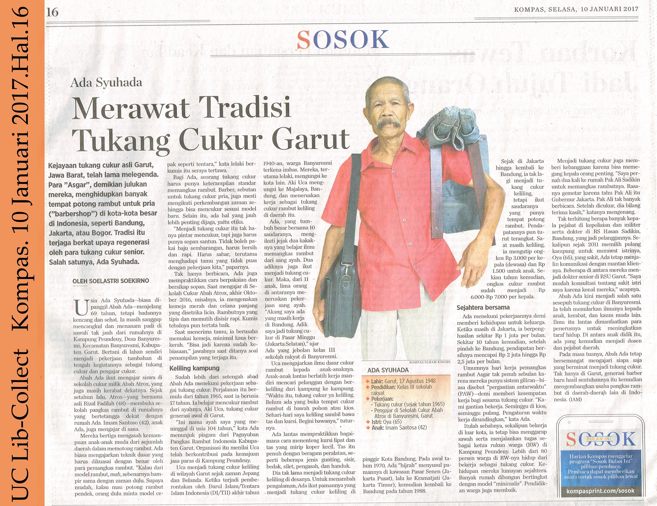 Ada Syuhada_Merawat Tradisi Tukang Cukur Garut. Kompas.10 Januari 2017.Hal.16