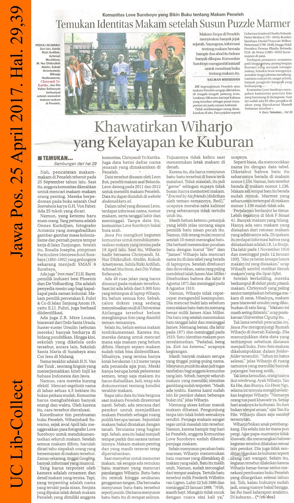 Chrisyandi Tri K@LIB_Temukan Identitas Makam Setelah Susun Puzzle Marmer. Jawa Pos. 25 April 2017. Hal.29,39