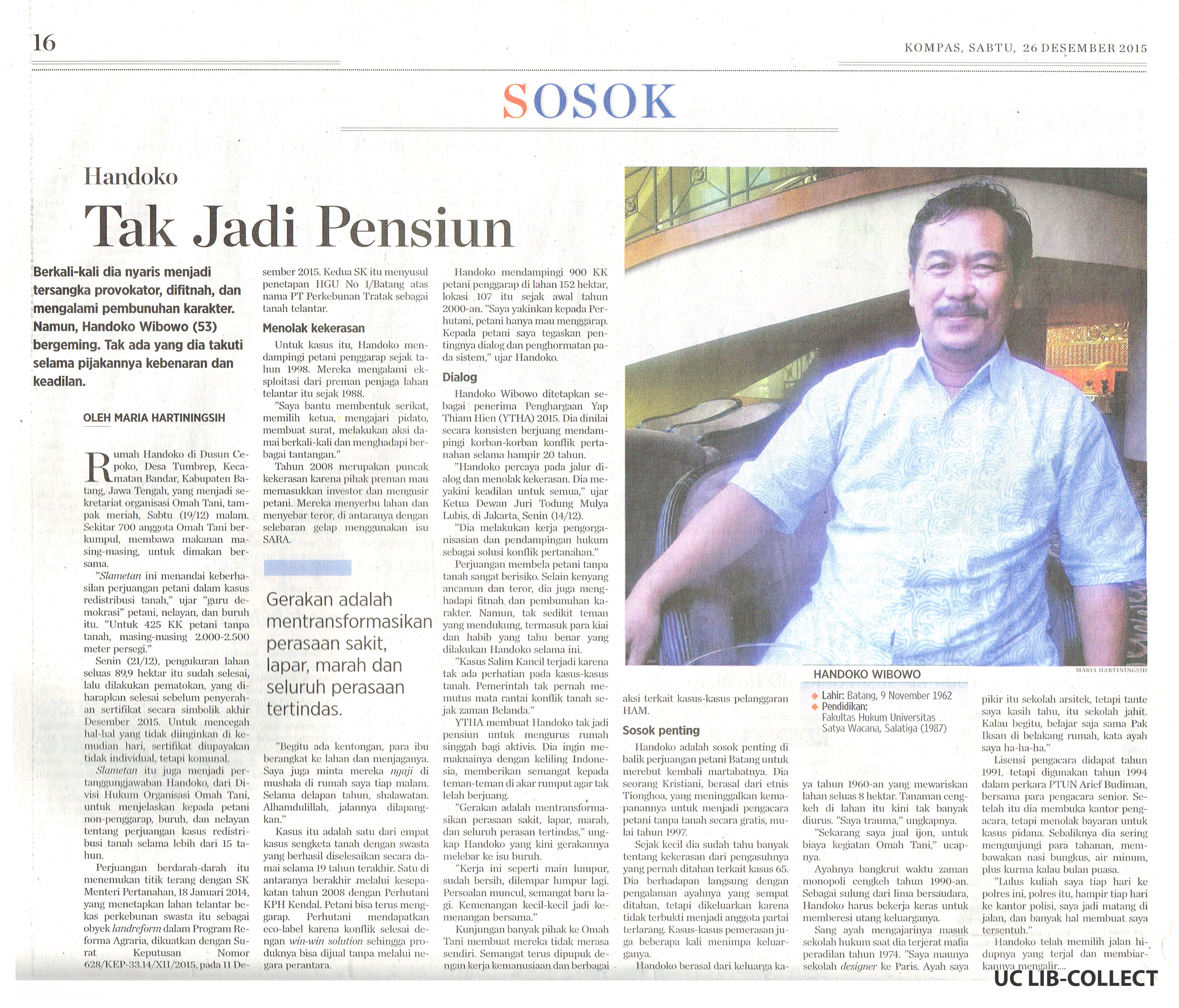 Hamdoko Tak Jadi Pensiun. Kompas. 26 Desember 2015