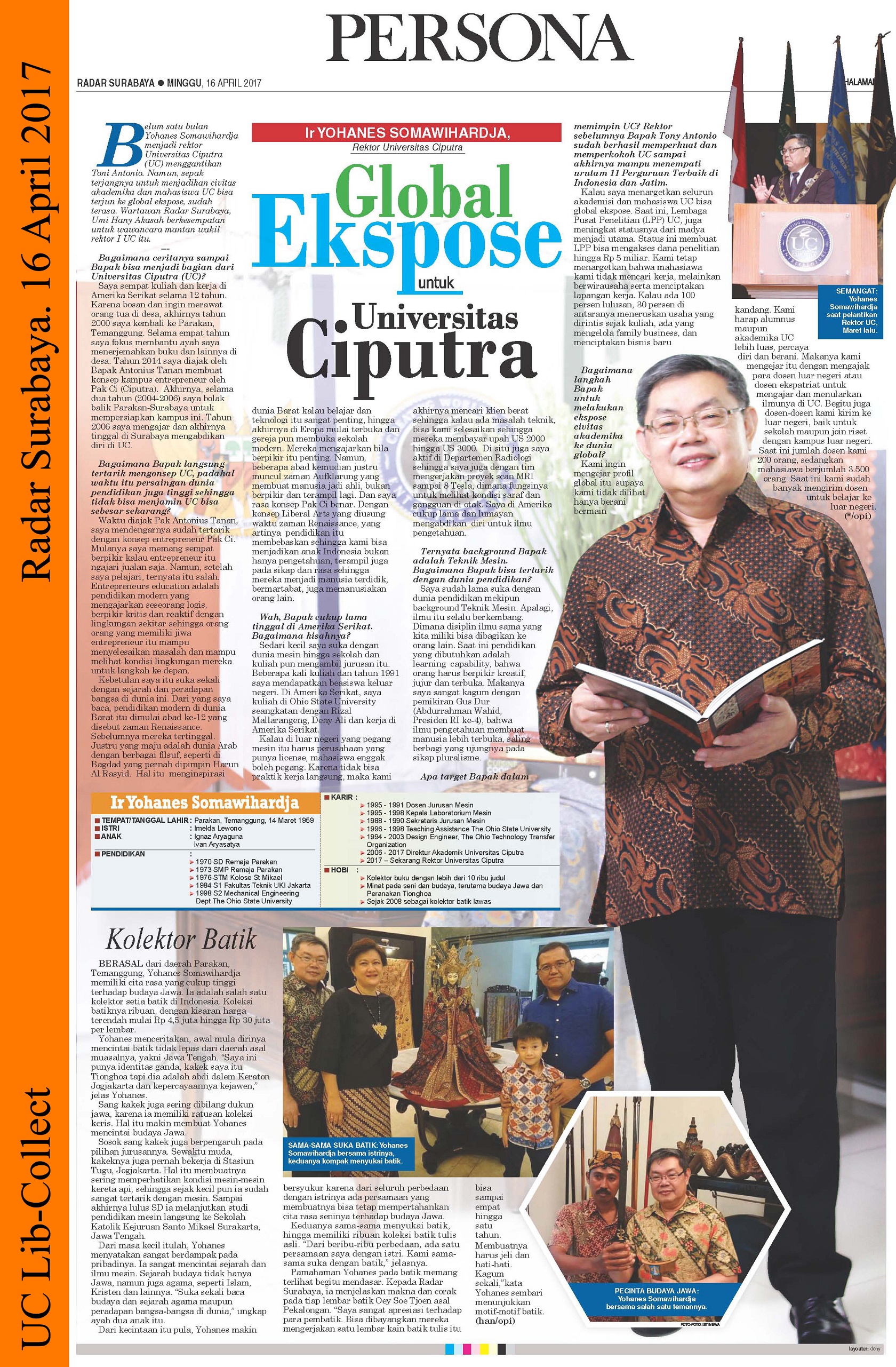 Ir Yohanes Somawihardja Global Ekspose untuk Universitas Ciputra Radar Surabaya 16 April 2017