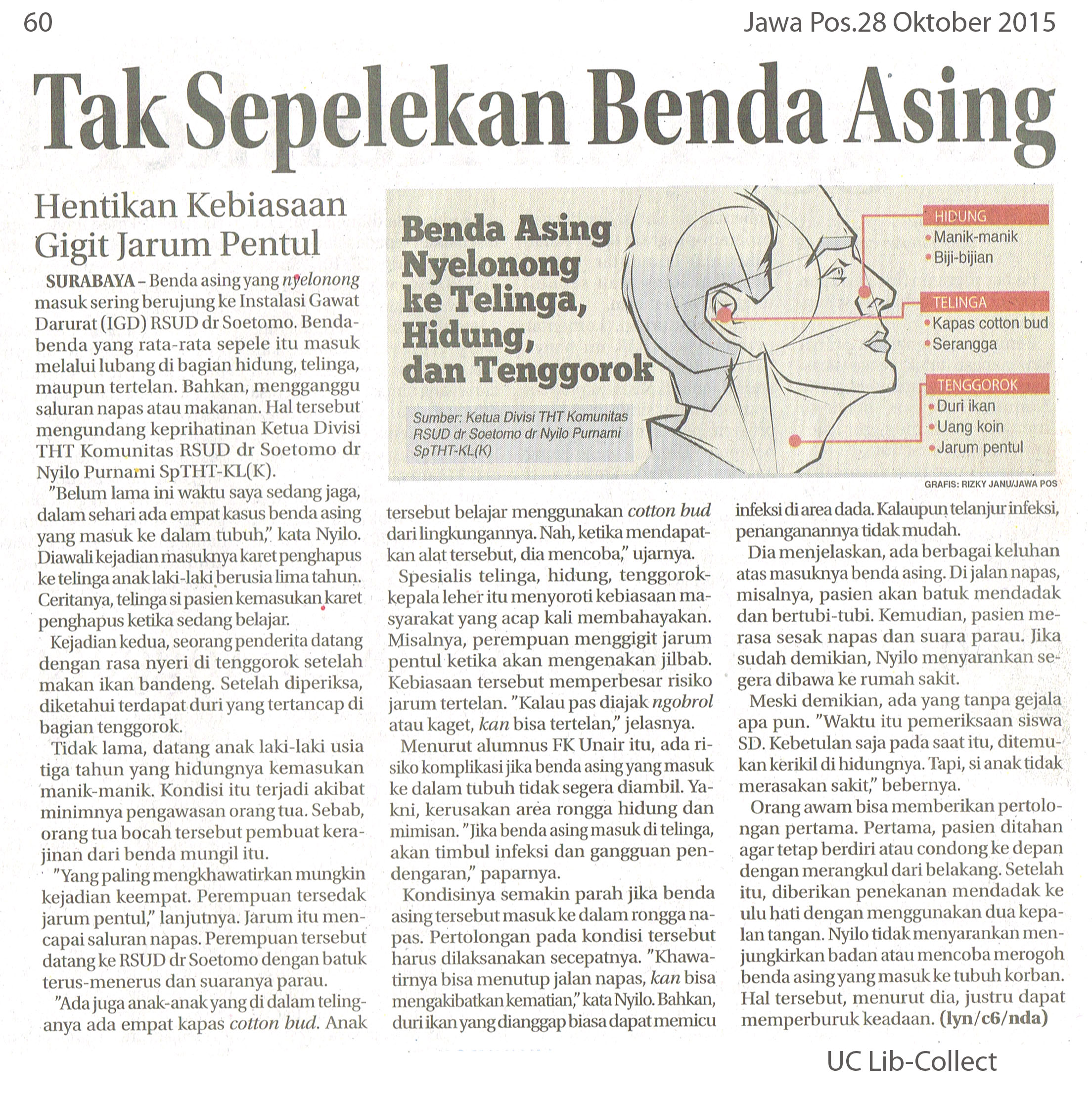 Tak Sepelekan Benda Asing Jawa Pos 28 Oktober 2015 Hal 60