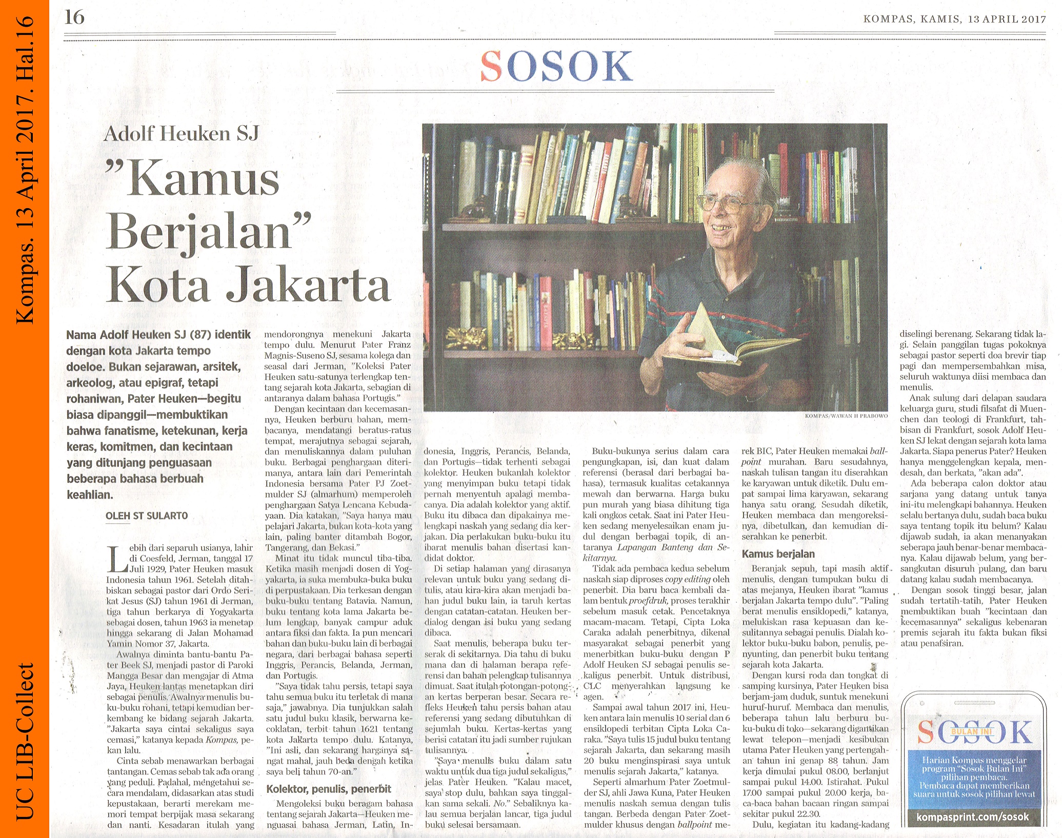 Adolf Heuken SJ Kamus Berjalan Kota Jakarta Kompas 13 April 2017 Hal 16