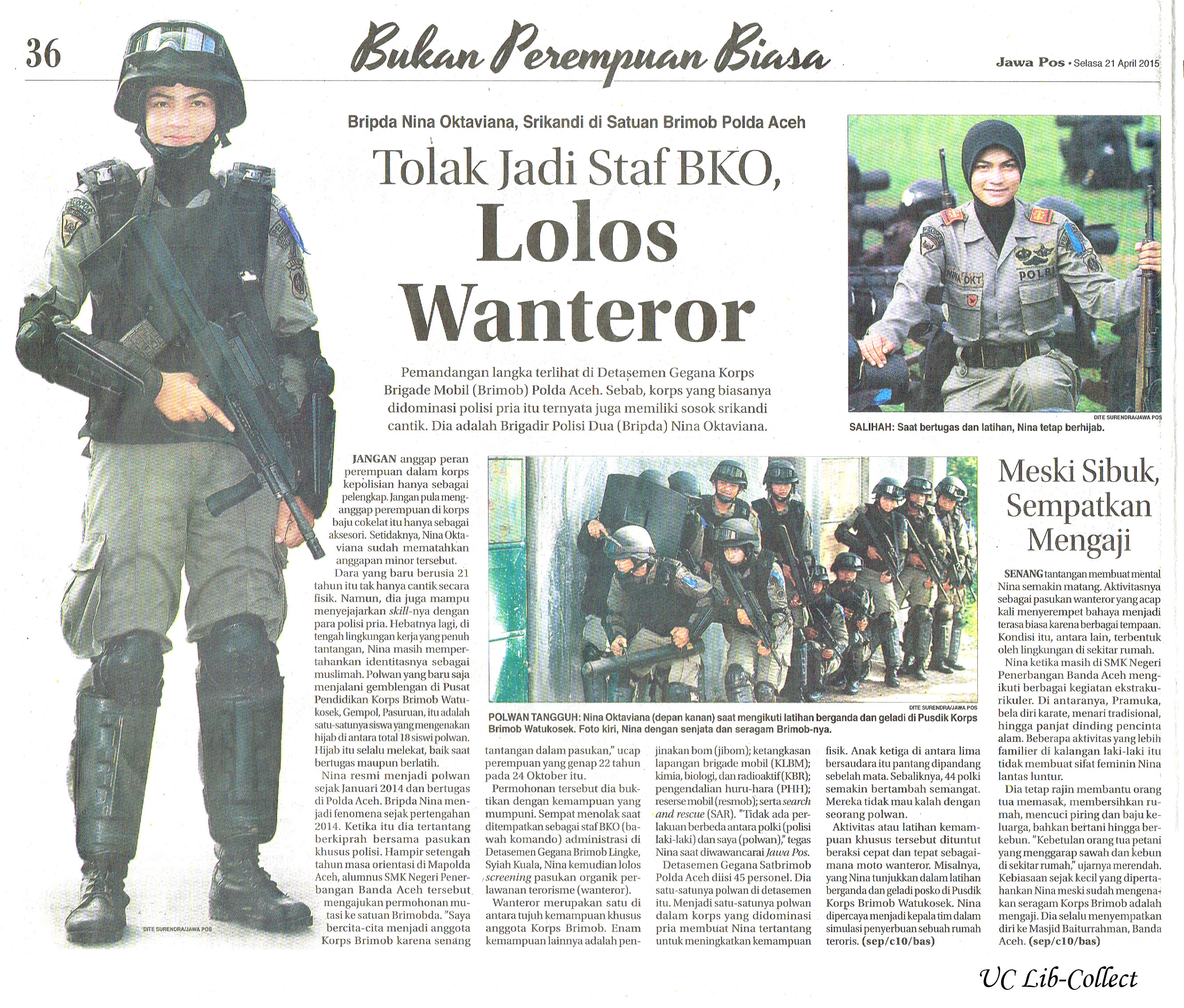 Bripda Nina Oktaviana Srikandi di Satuan Brimob Polda Aceh Jawa Pos 21 April