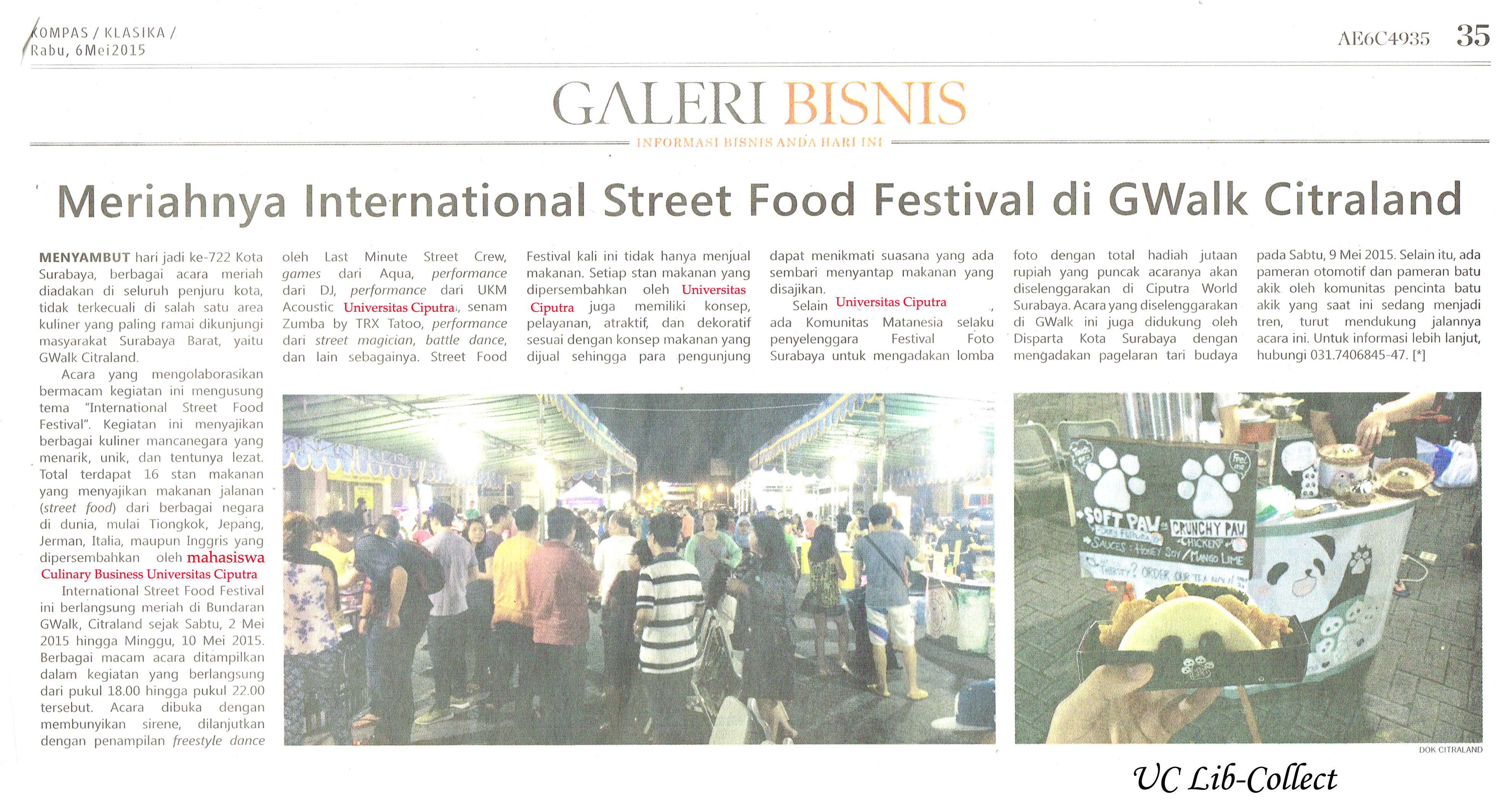 Meriahnya International Street Food Festival di GWalk Citraland Kompas 6 Mei 2015 Hal