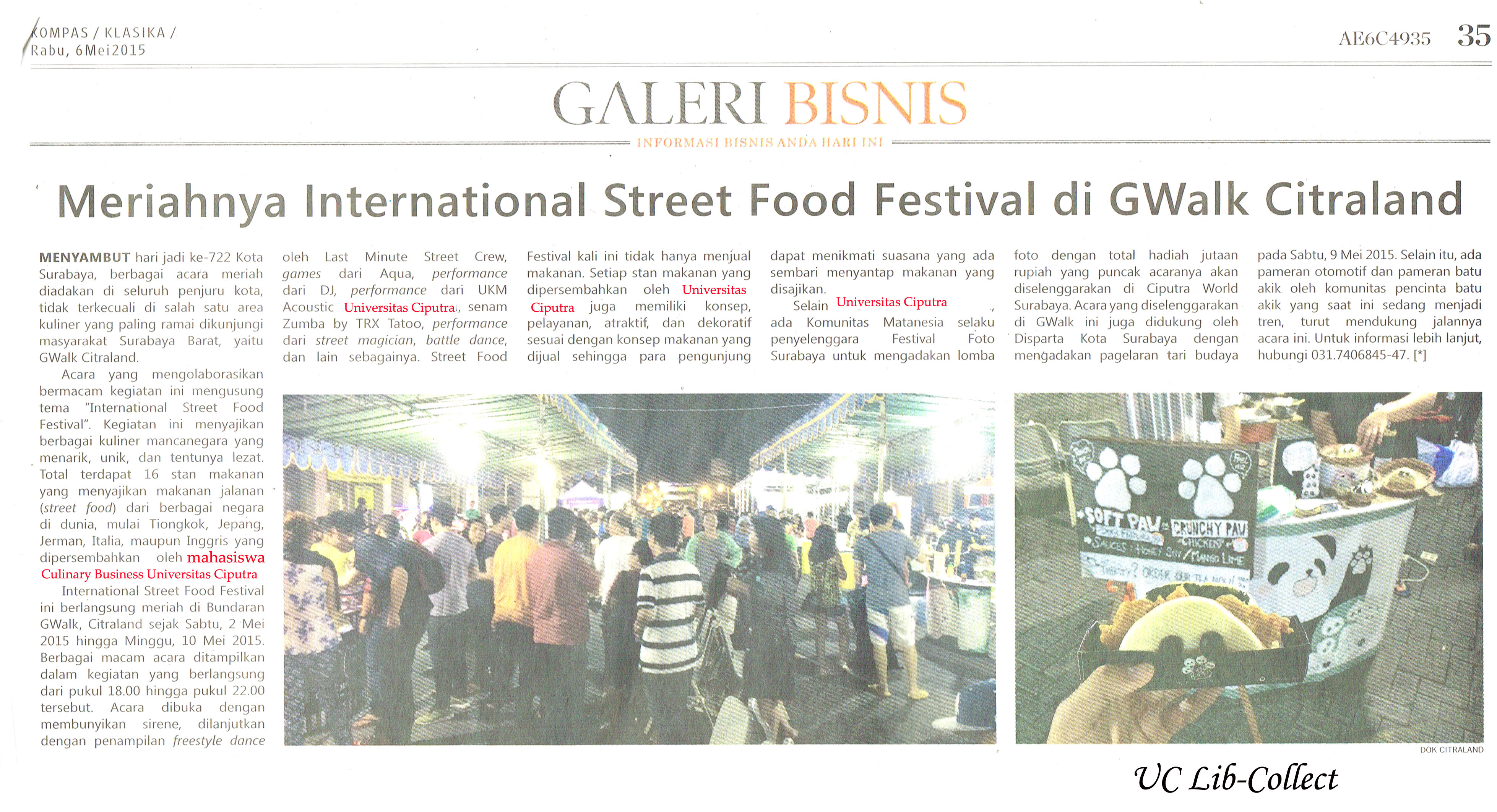 Meriahnya International Street Food Festival di GWalk Citraland Kompas 6 Mei 2015 Hal 35