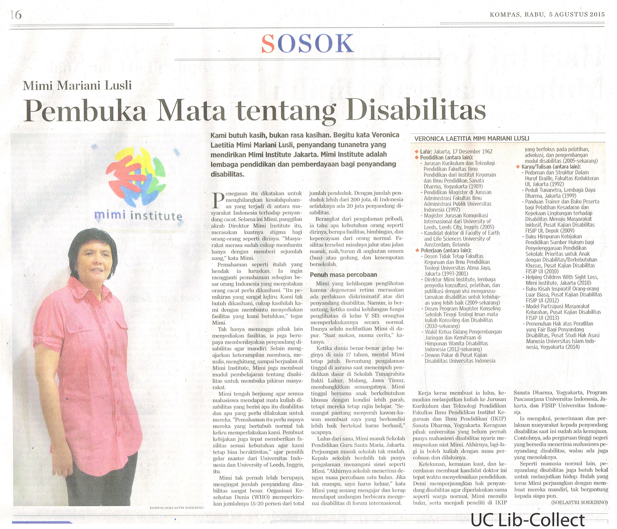 Pembuka Mata Tentang Disabilitas Kompas 5 Agustus 2015 Hal 16