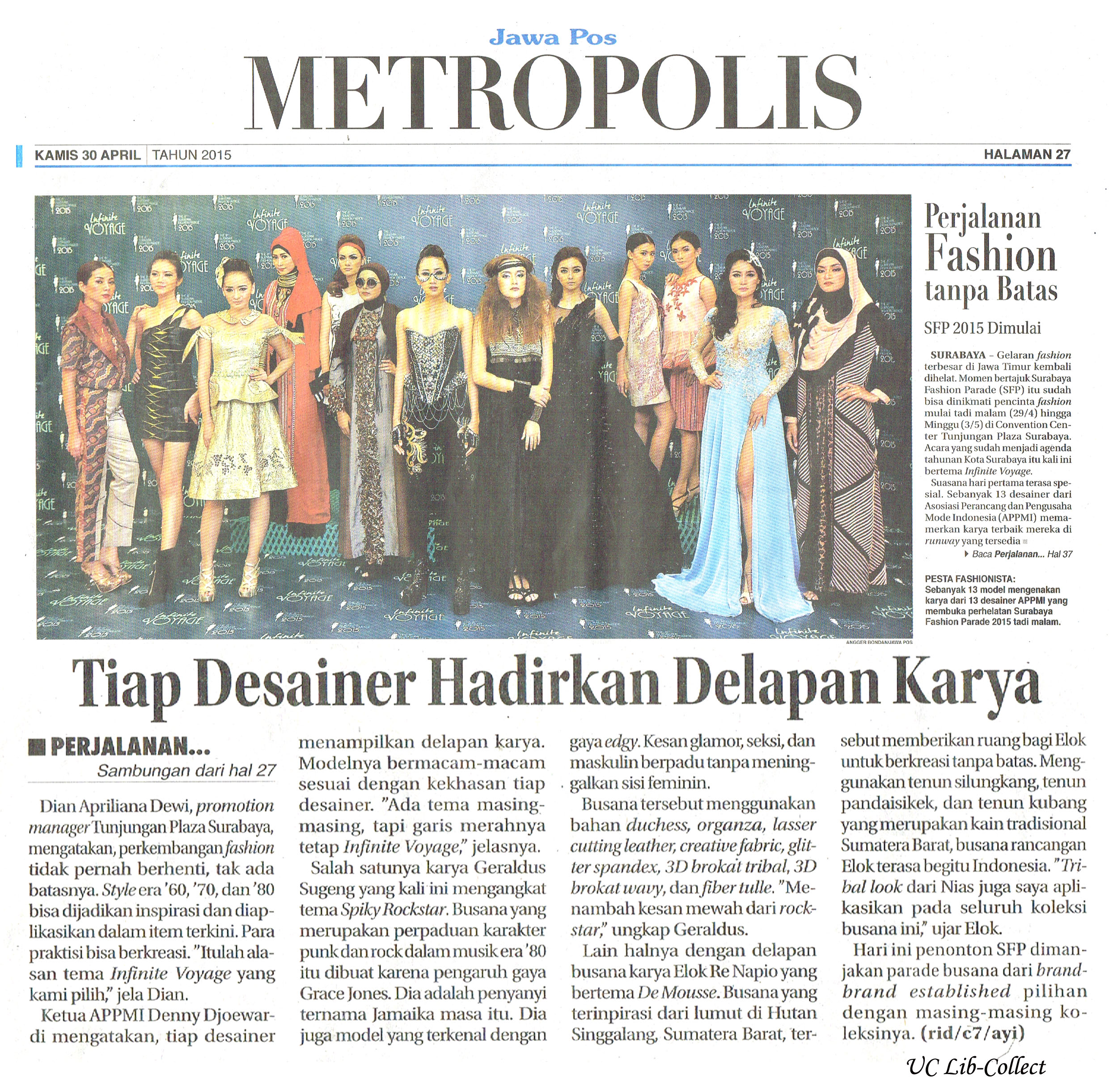 Perjalanan Fashion tanpa Batas. Jawa Pos. 30 April 2015.Hal.27,37