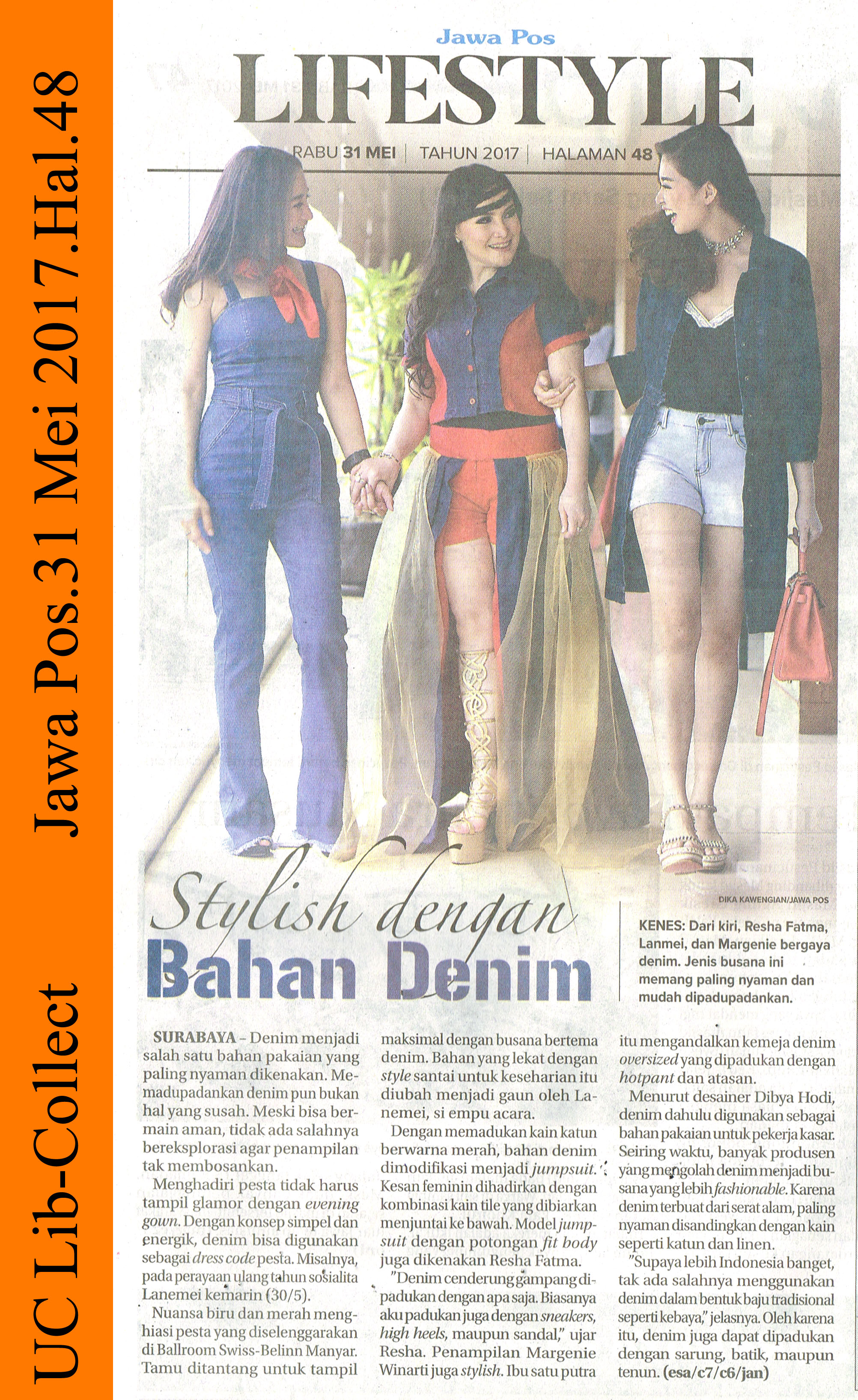 Stylish dengan Bahan Denim. Jawa Pos.31 Mei 2017.Hal.48