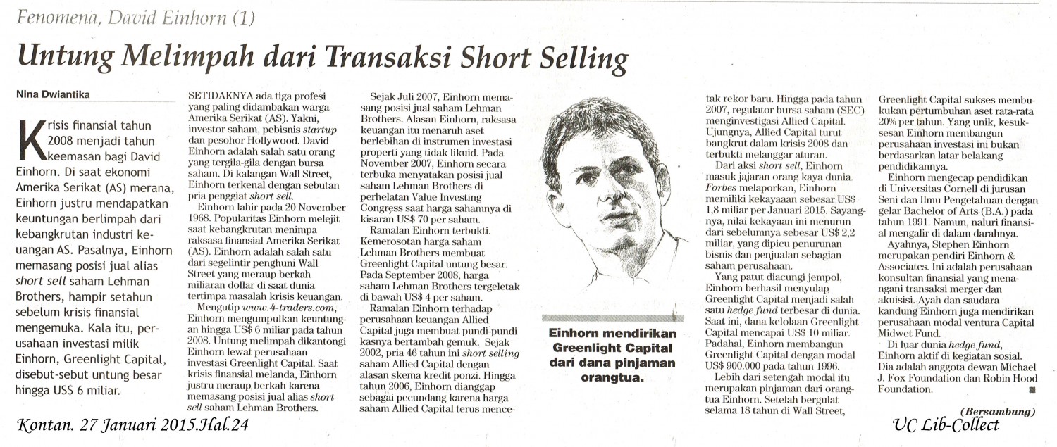 1. Untung Melimpah dari Transaksi Short Selling. Kontan. 27 Januari 2015.Hal.24. Hal.24