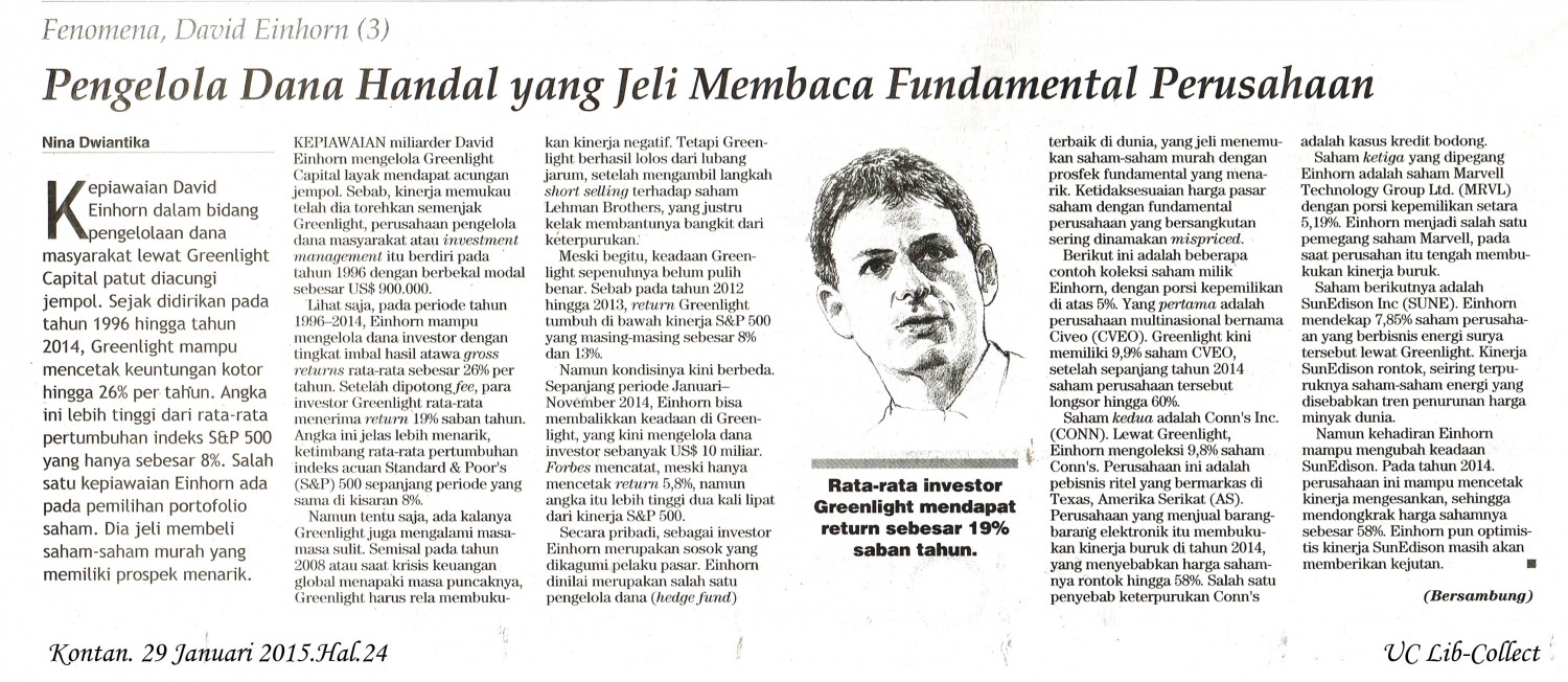 3. Pegelola Dana Handal yang Jeli Membaca Fundamental Perusahaan. Kontan. 29 Januari 2015.Hal.24