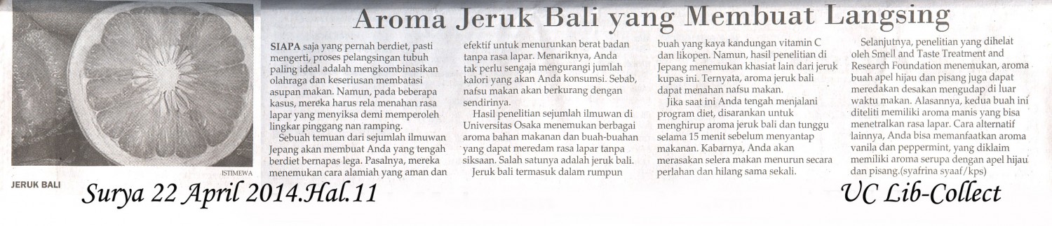 Aroma Jeruk Bali yang Membuat Langsing.Surya 22 April 2014.Hal.11
