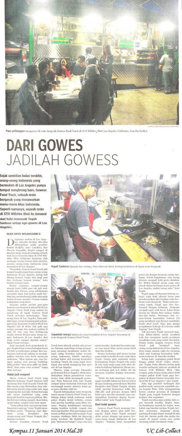 Daeri Gowes Jadilah Gowess. Kompas.11 Januari 2014.Hal.20