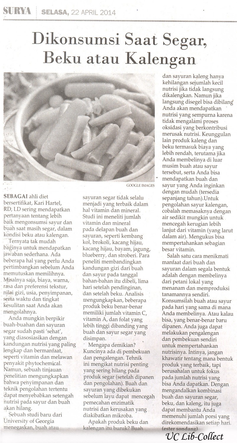 Dikonsumsi Saat Segar, Beku atau Kalengan.Surya 22 April 2014.Hal.11