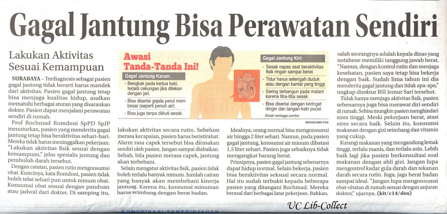Gagal Jantung Bisa Perawatan Sendiri.Jawa Pos 6 Februari 2014.Hal.38