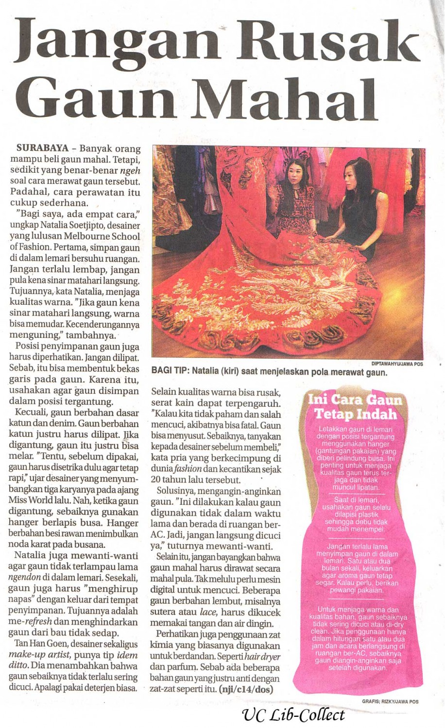 Jangan Rusak GAun Mahal. Jawa Pos 6 Januari 2014.Hal.40