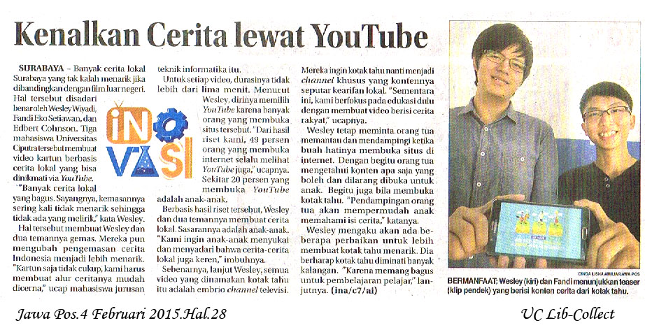 Kenalkan Cerita Lewat Youtube. Jawa Pos.4 Februari 2015.Hal.28