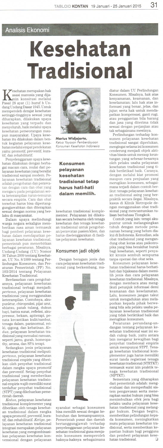 Kesehatan Tradisional. Tabloid Kontan. 19 Januari-25 Januari 2015.Hal.31