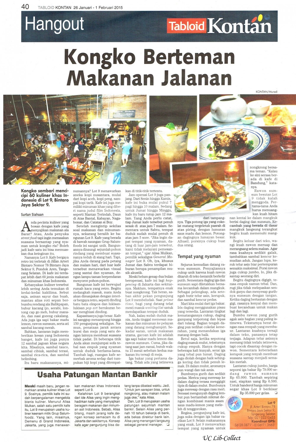 Kongko Berteman Makanan Jalanan. Tabloid Kontan.26 Januari-1 Februari 2015.Hal.40
