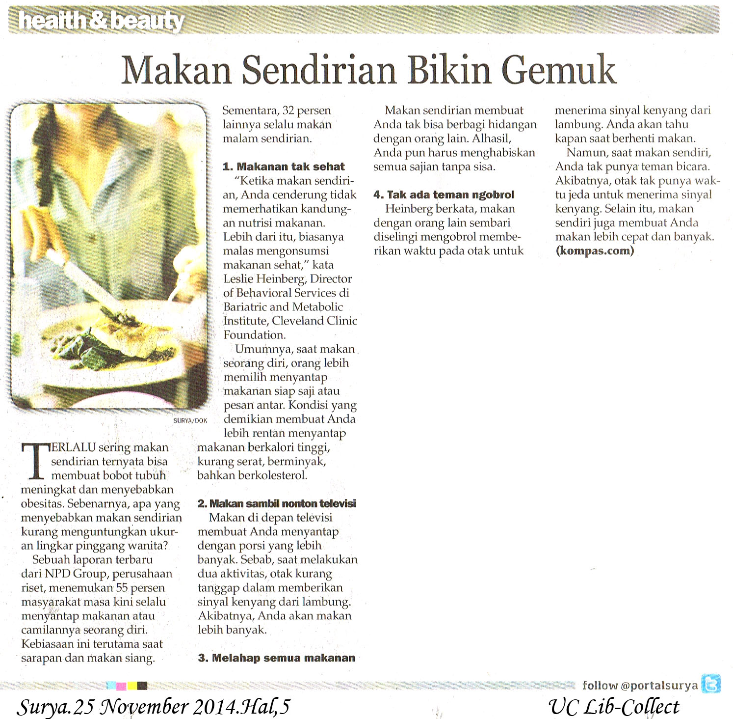 Makan Sendirian Bikin Gemuk.Surya.25 November 2014.Hal,5