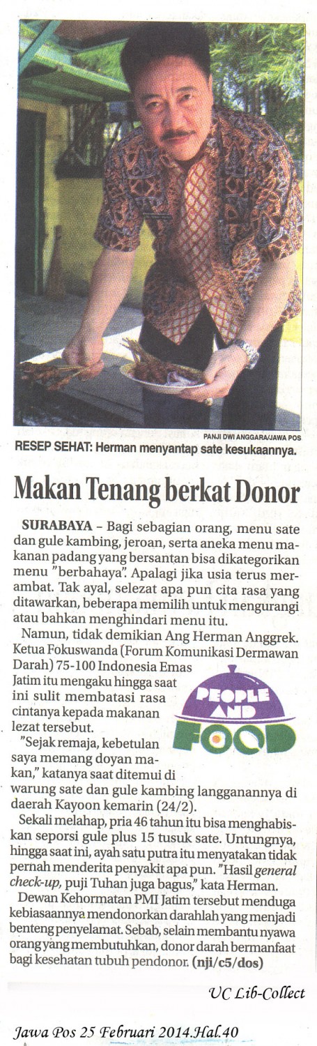 Makan Tenang Berkat Donor.Jawa Pos 25 Februari 2014.Hal.40