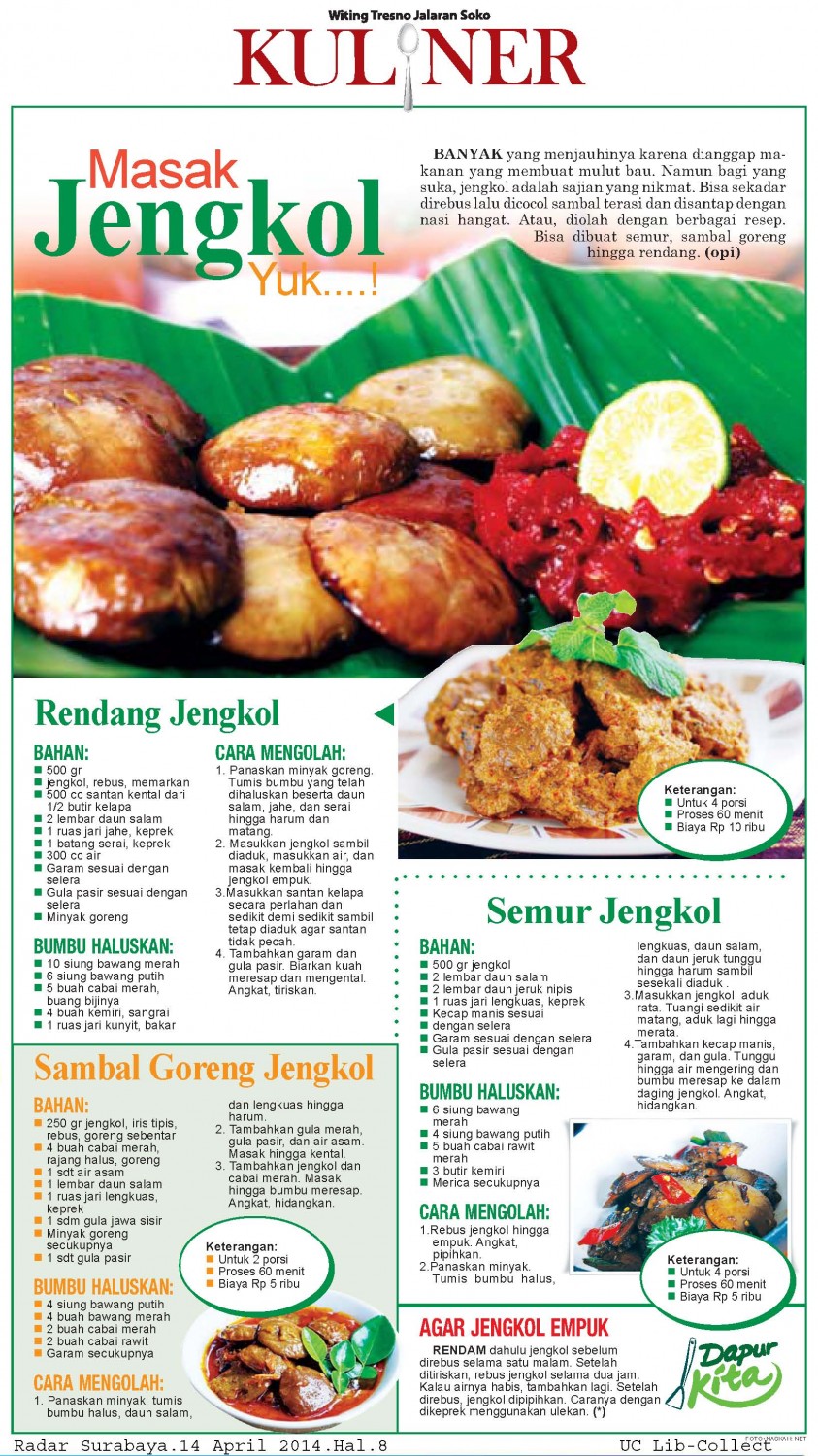 Masak Jengkol Yuk.Radar Surabaya 14 April 2014.Hal.8