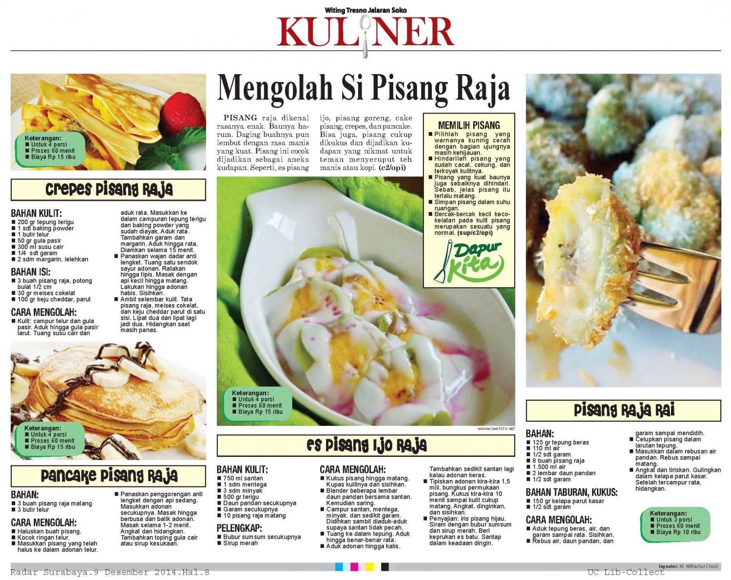 Mengolah Si Pisang Raja. Radar Surabaya.9 Desember 2014.Hal.8
