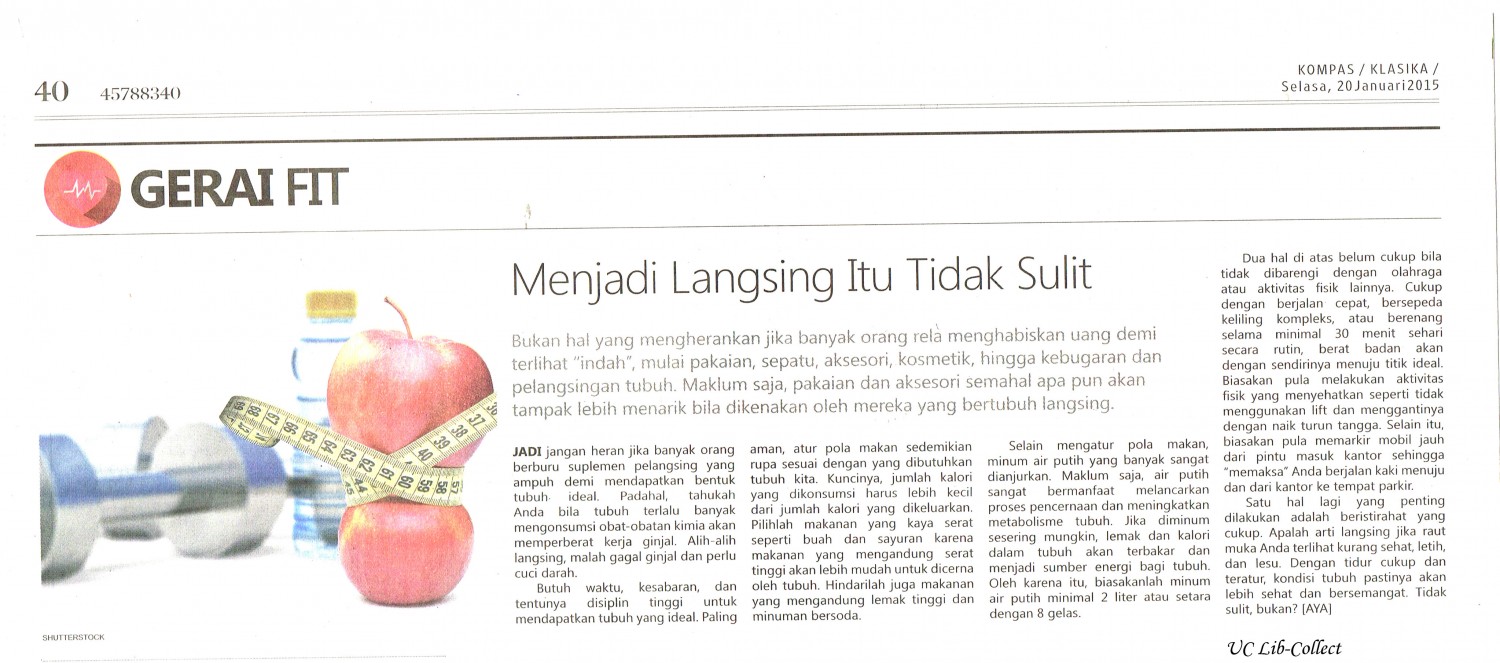 Menjadi Langsing itu Tidak Sulit. Kompas.20 Januari 2015.Hal.40