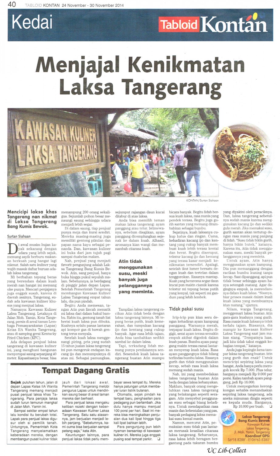 Menjajal Kenikmatan Laksa Tangerang. Kontan.24-30 November 2014.Hal.40