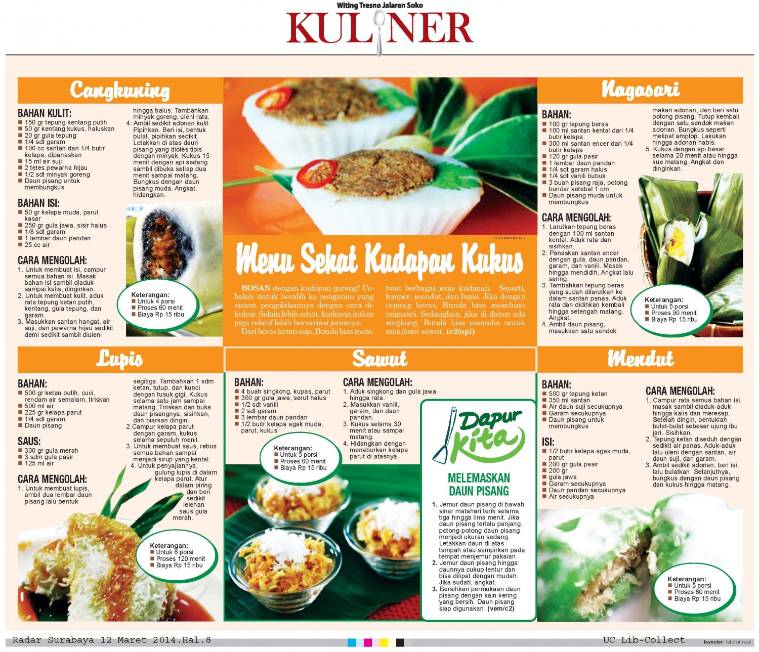 Menu Sehat Kudapan Kukus.Radar Surabaya 12 Maret 2014.Hal.8