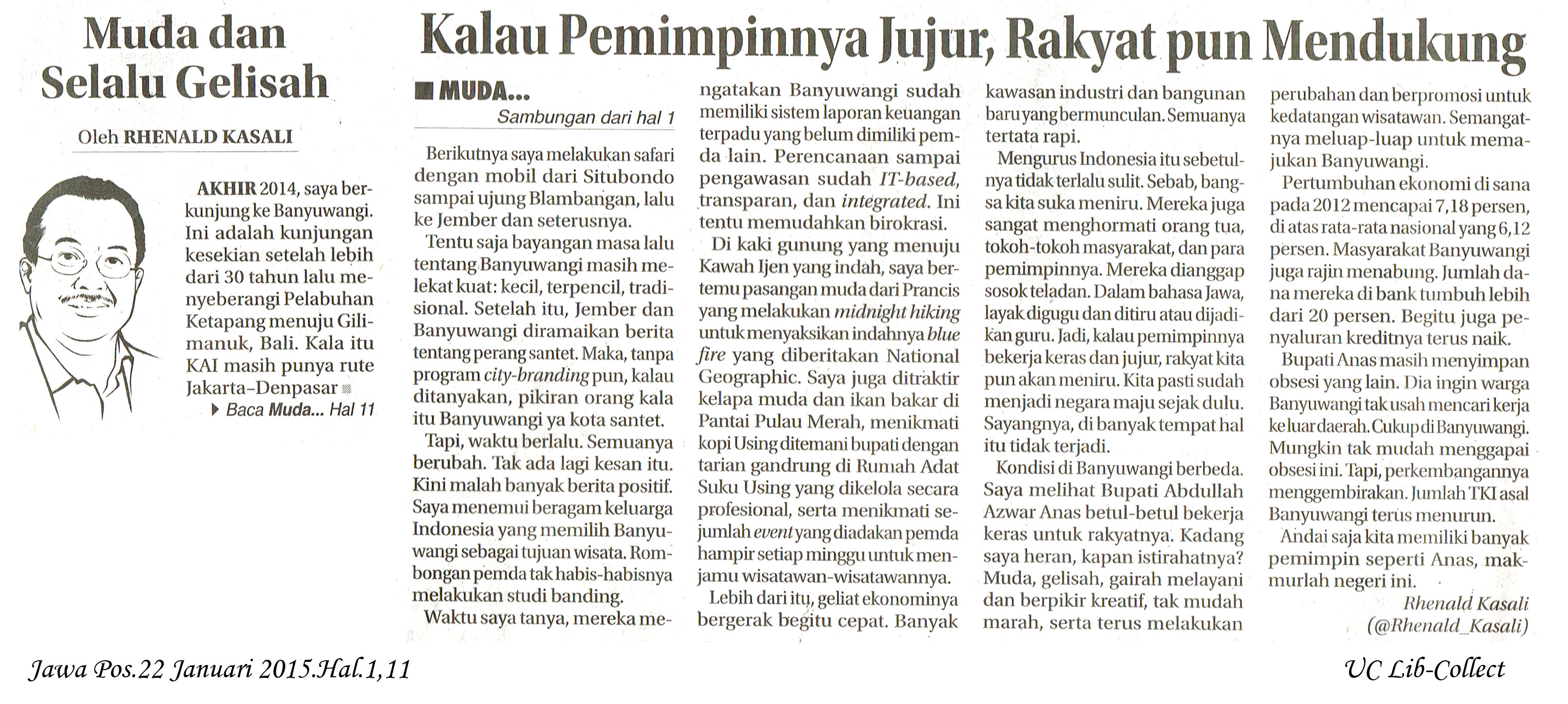 Muda dan Selalu Gelisah Jawa Pos 22 Januari 2015 Hal 1