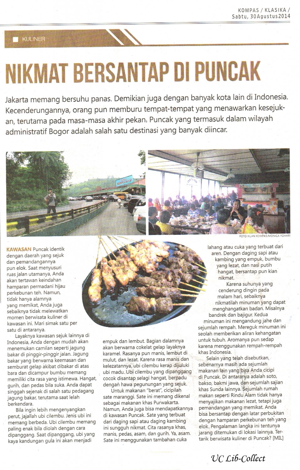 Nikmat Bersantap di Puncak. Kompas.30 Agustus 2014.Hal.42