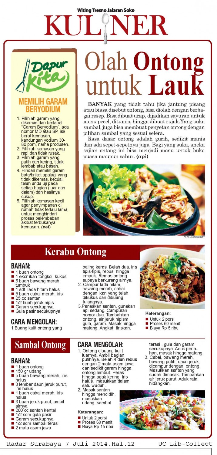 Olah Ontong Untuk Lauk.Radar Surabaya.7 Juli 2014.Hal.12