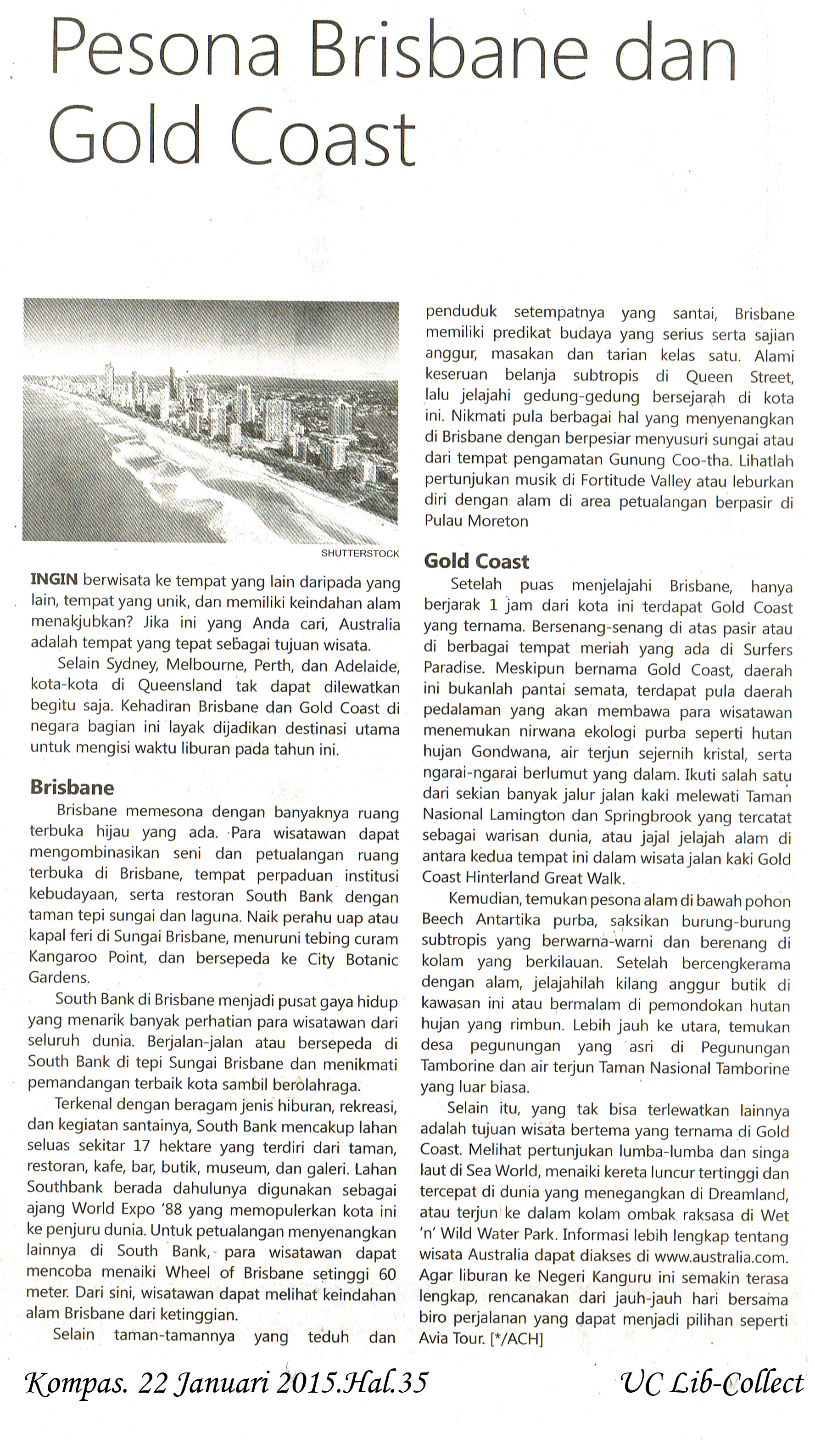 Pesona Brisbane dan Gold Coast Kompas 22 Januari 2015 Hal 35