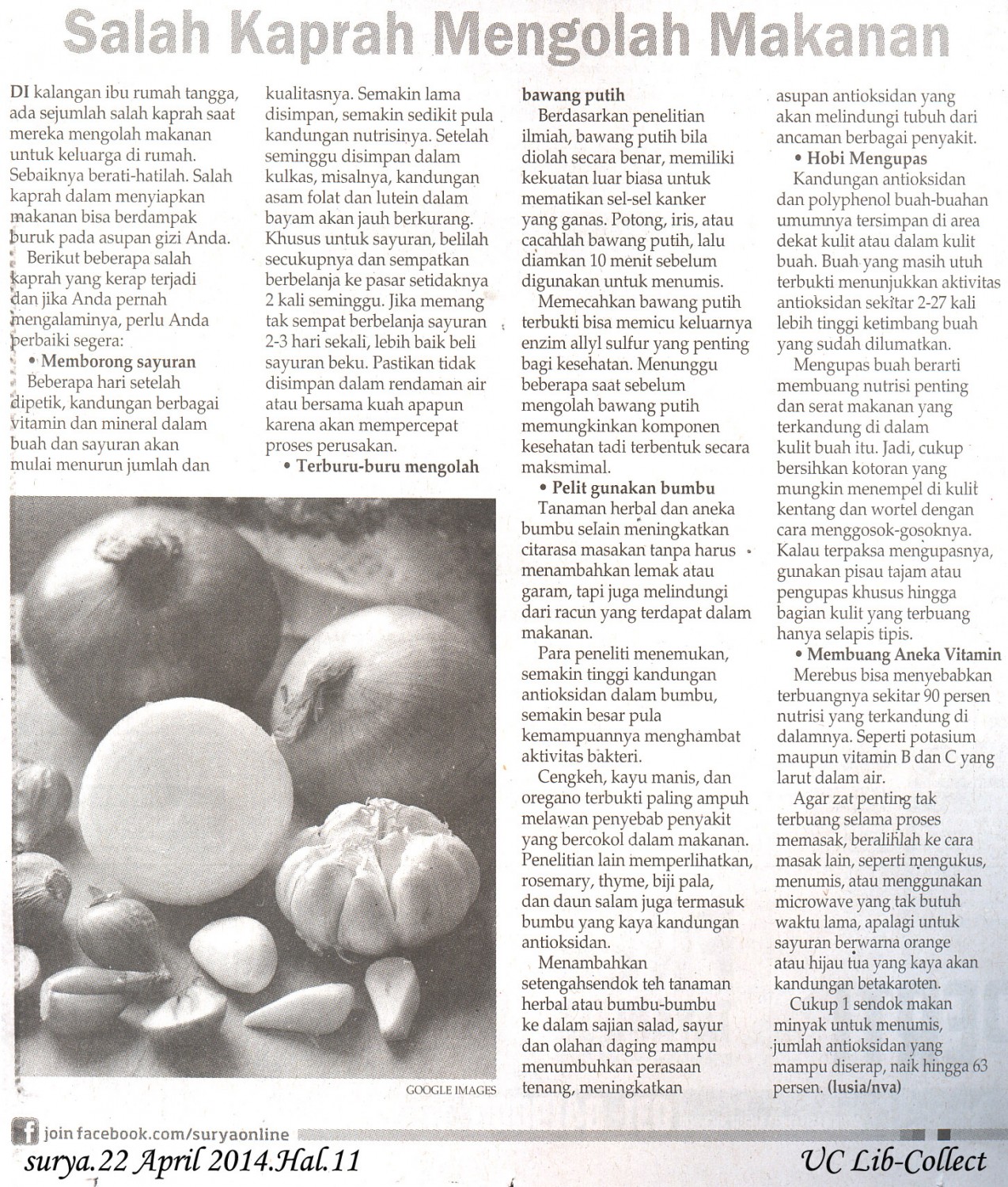 Salah Kaprah Mengolah Makanan.Surya 22 April 2014.Hal.11