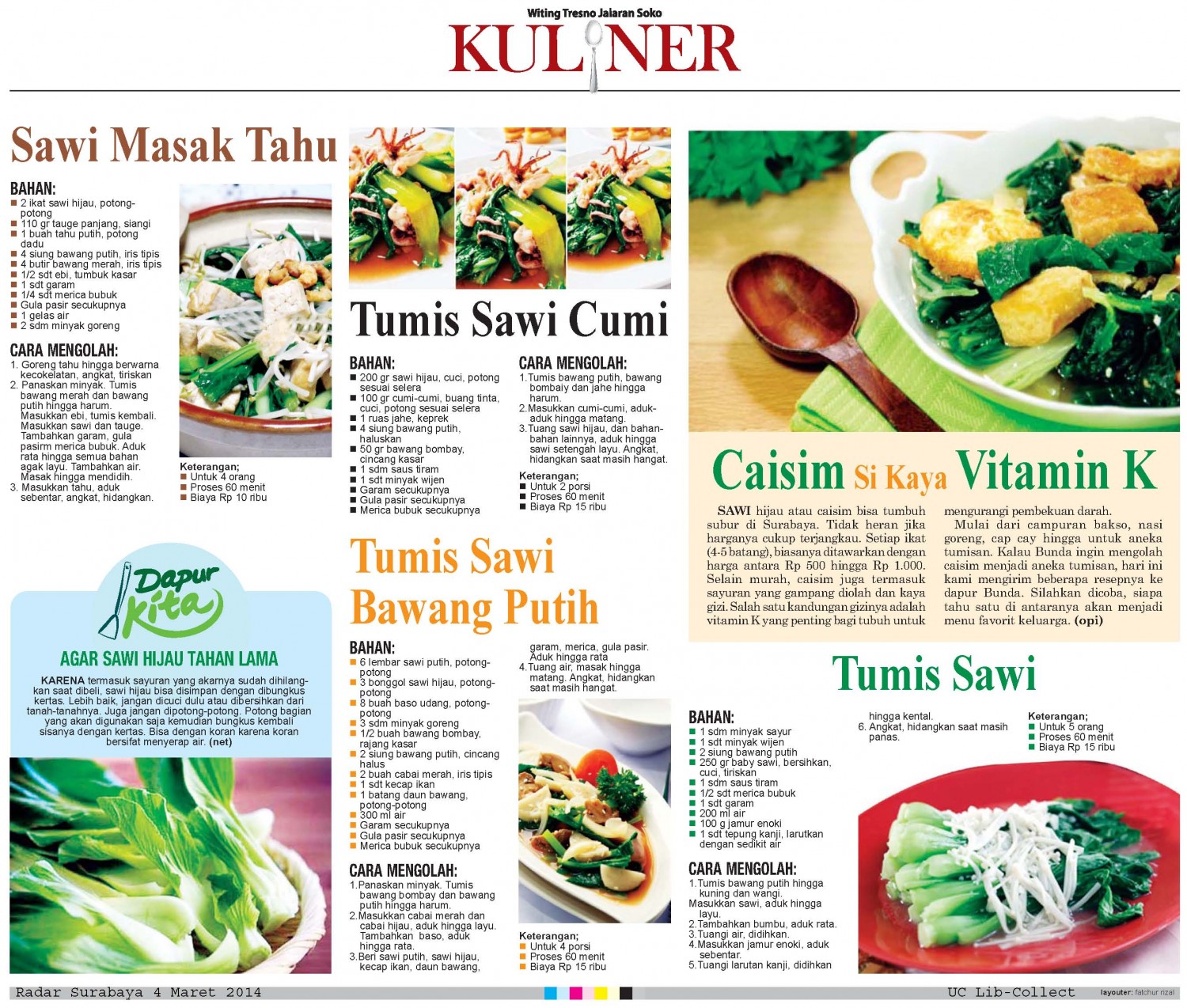 Sawi Masak Tahu.Radar Surabaya 4 Maret 2014