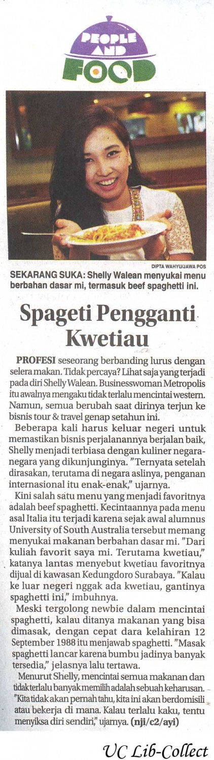 Spageti Pengganti Kwetiau.Jawa Pos 7 Januari 2014.Hal.40