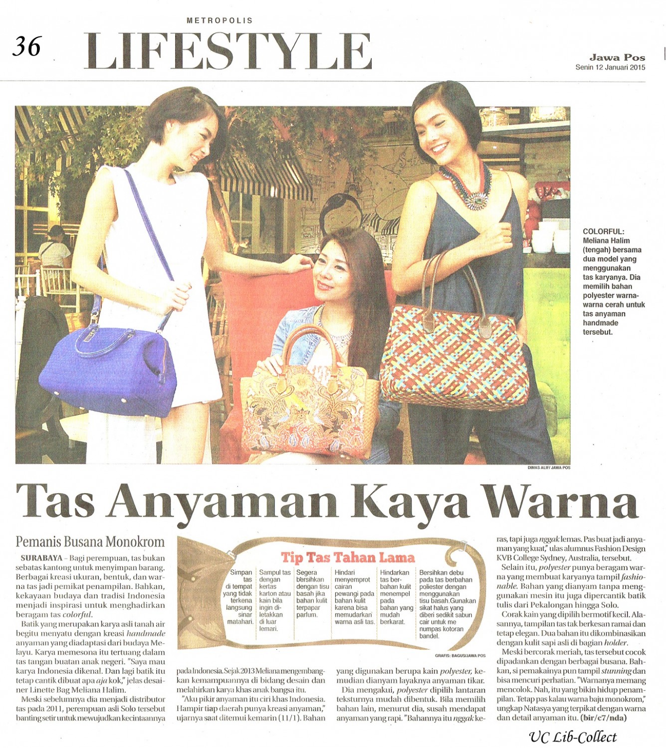 Tas Anyaman Kaya Warna. Jawa Pos.12 Januari 2014.Hal.36