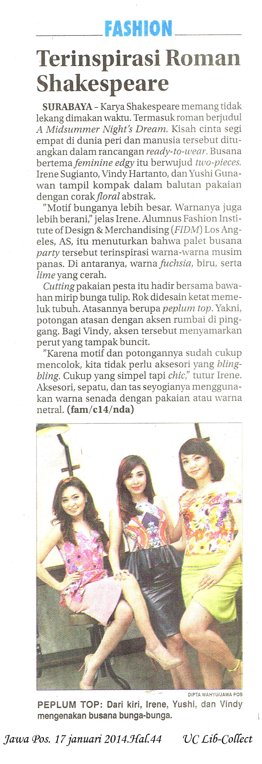 Terinspirasi Roman Shakespare Jawa Pos 17 januari 2014 Hal 44