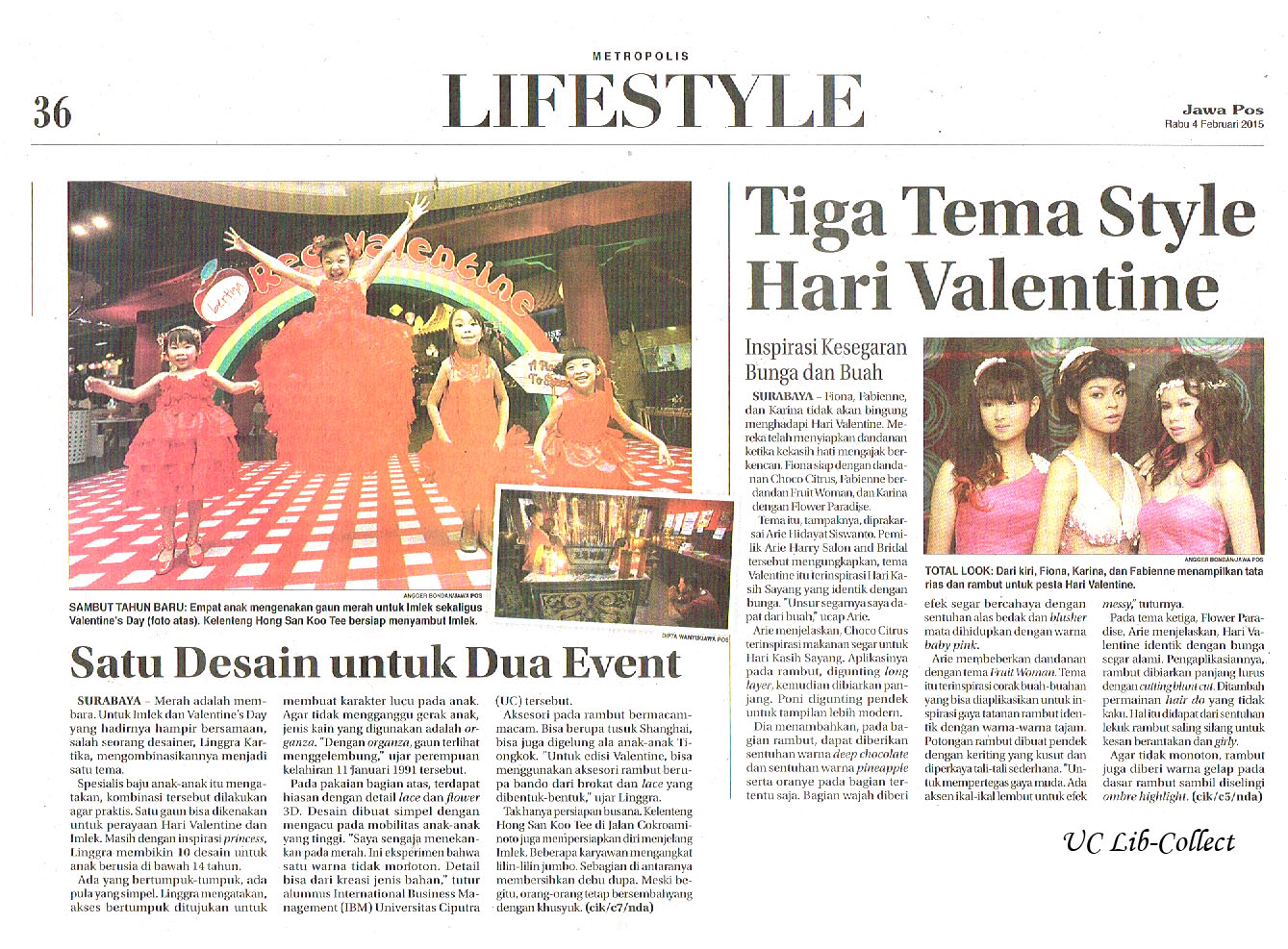 Tiga Tema Style Hari Valentine_Satu Desain untuk Dua Event. Jawa Pos. 4 Februari 2015.Hal.36